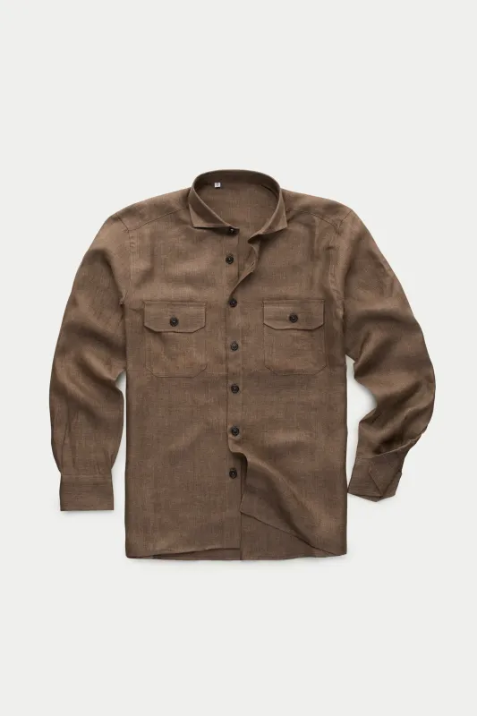 Linen Shirt Jacket Dark Earth sold by Wolf vs Goat