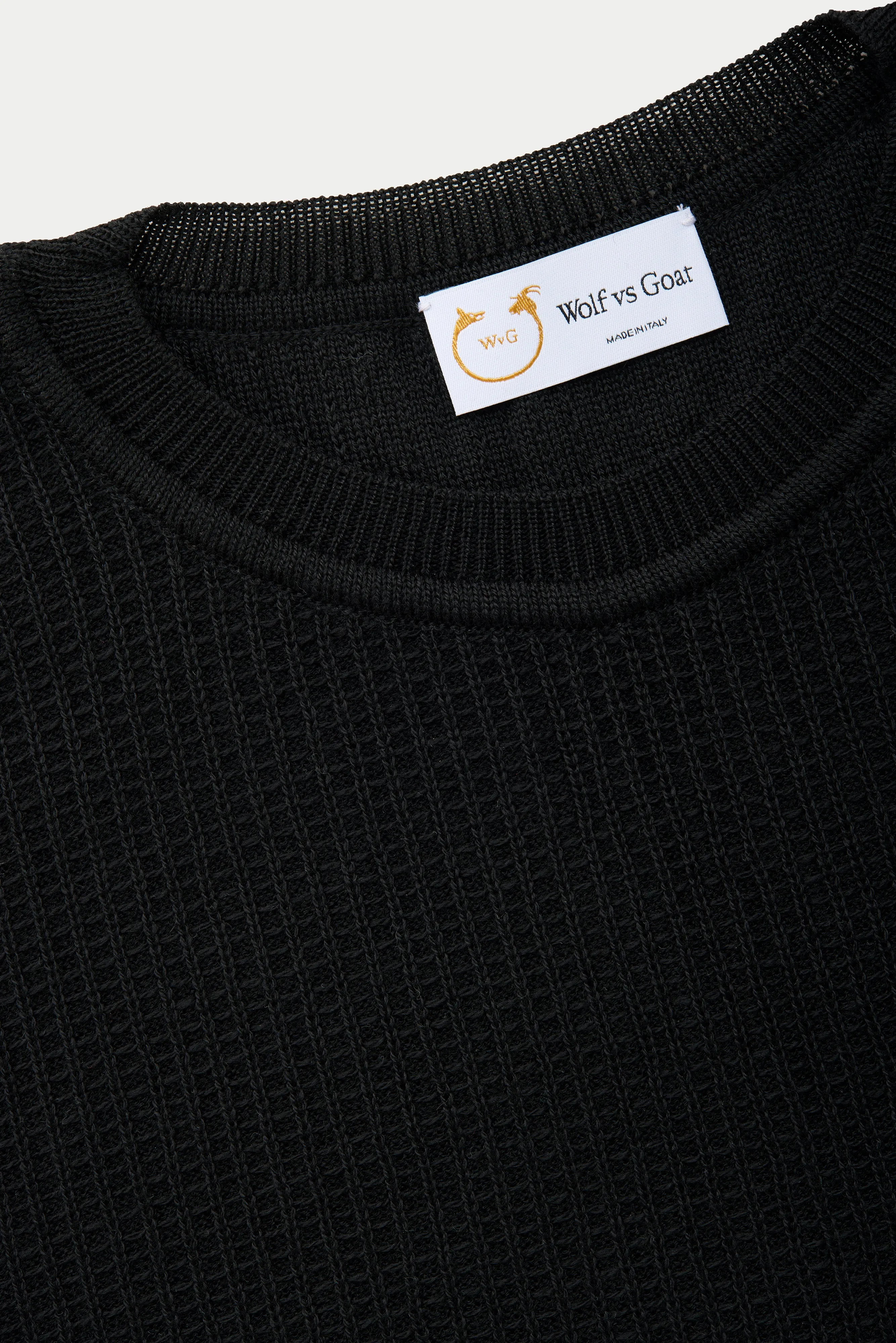 Long Sleeve Wool Knitted Waffle Crewneck 3 Color Options sold by Wolf vs Goat product image thumbnail 3
