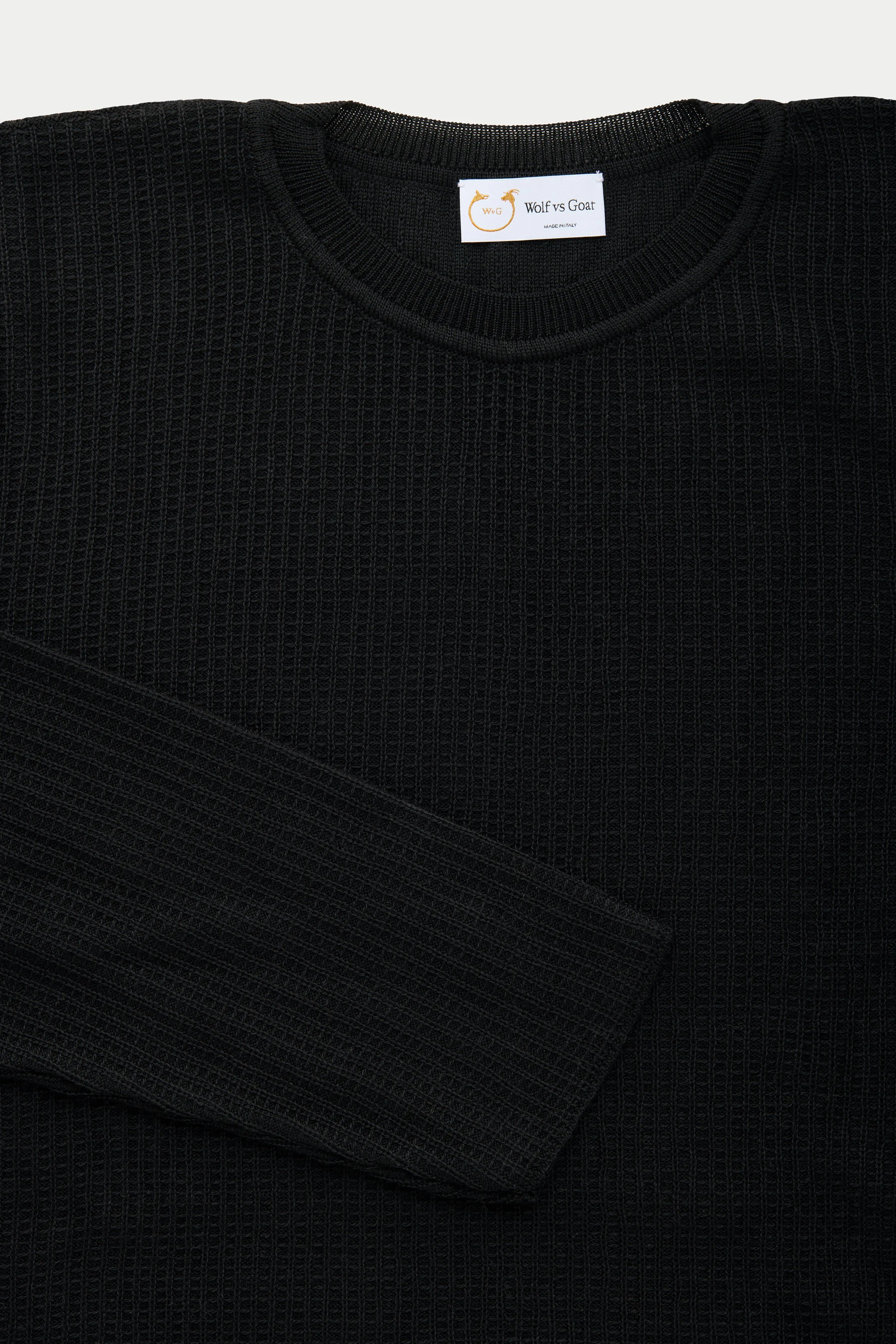 Long Sleeve Wool Knitted Waffle Crewneck 3 Color Options sold by Wolf vs Goat product image thumbnail 2