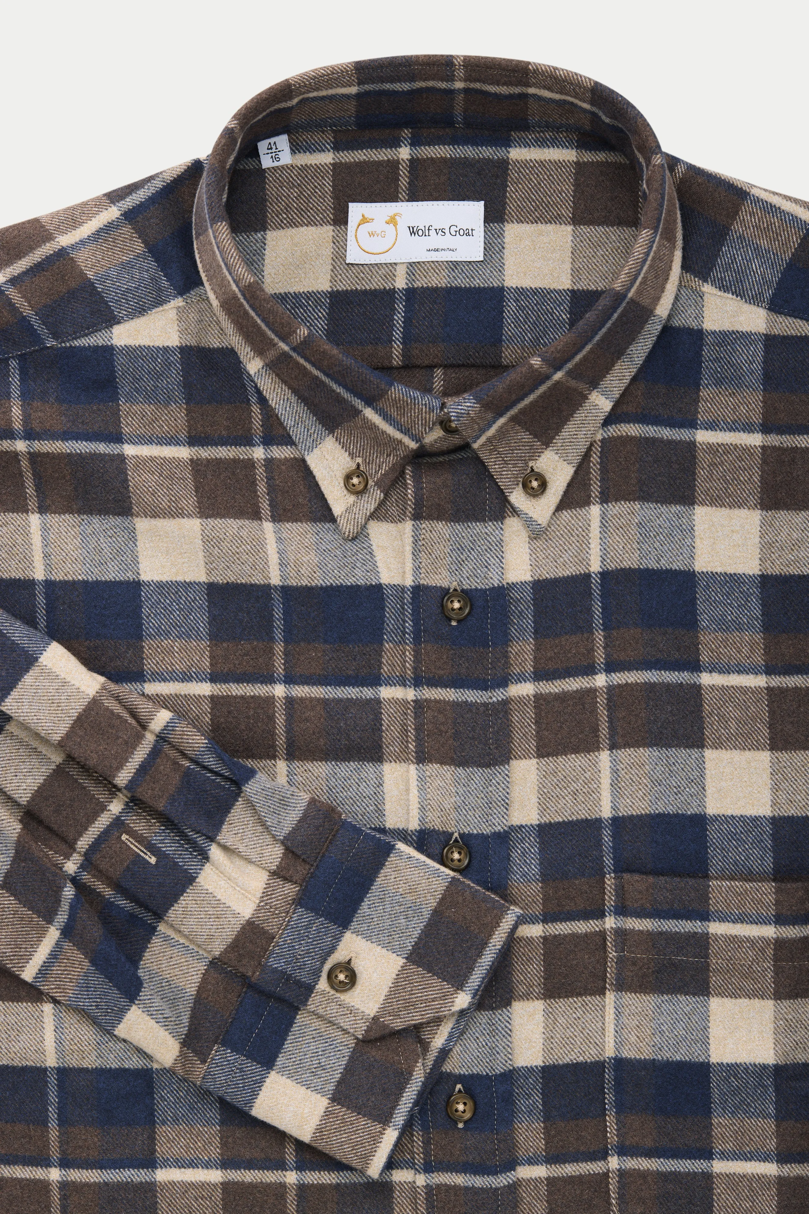 Long Sleeve Regular Button Down Shirt Navy White and Brown Plaid sold by Wolf vs Goat product image thumbnail 3