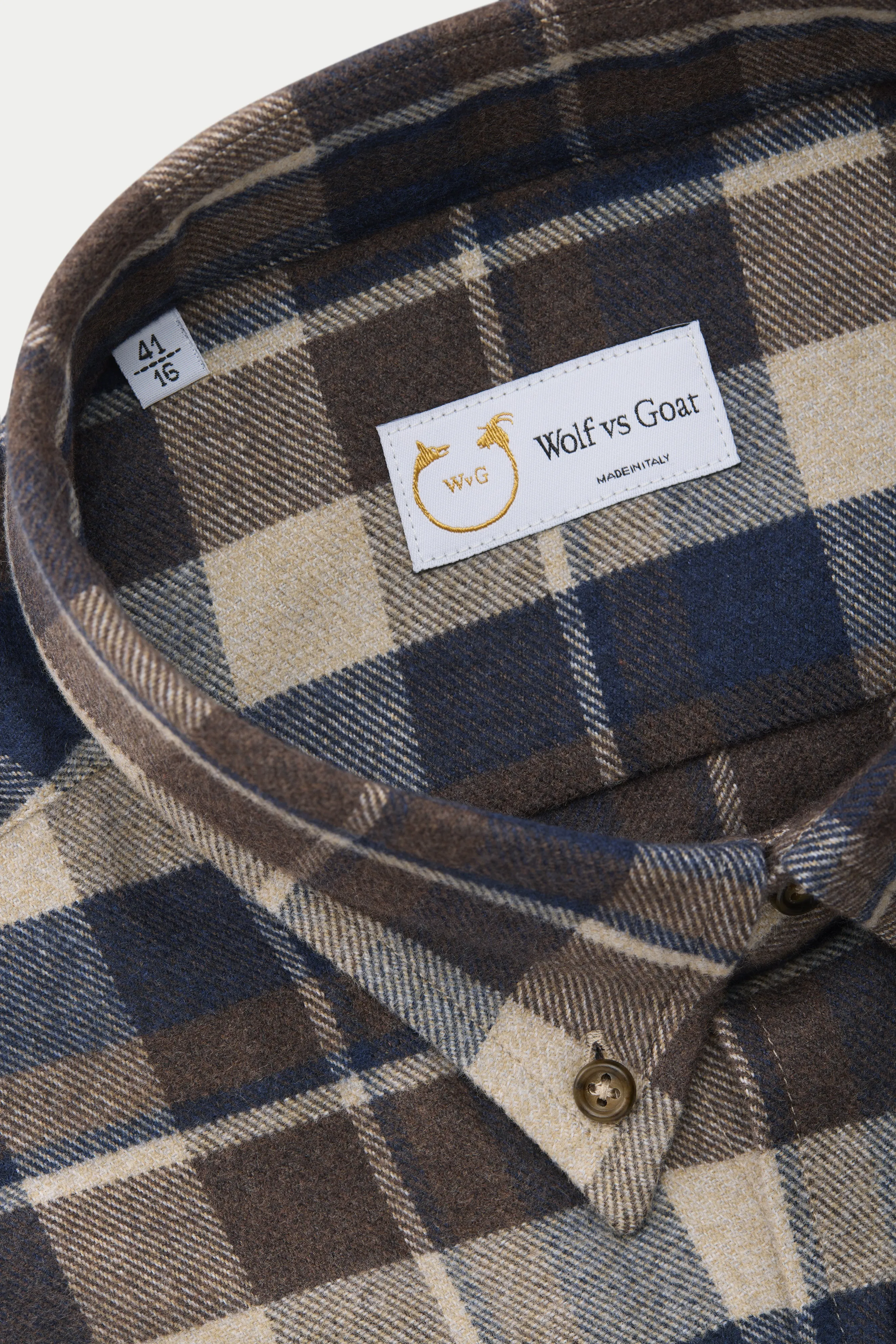 Long Sleeve Regular Button Down Shirt Navy White and Brown Plaid sold by Wolf vs Goat product image thumbnail 4