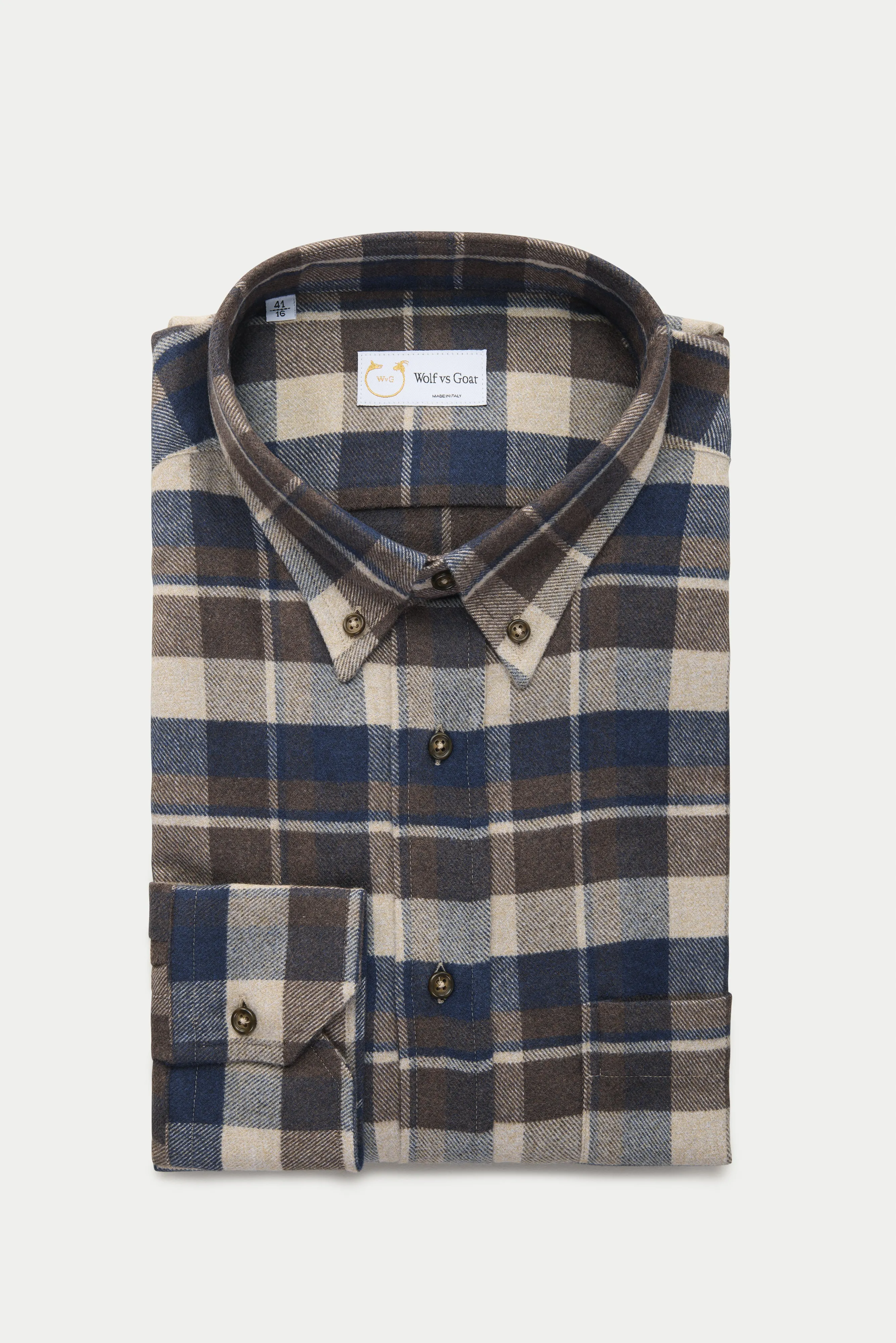 Long Sleeve Regular Button Down Shirt Navy White and Brown Plaid sold by Wolf vs Goat product image thumbnail 2