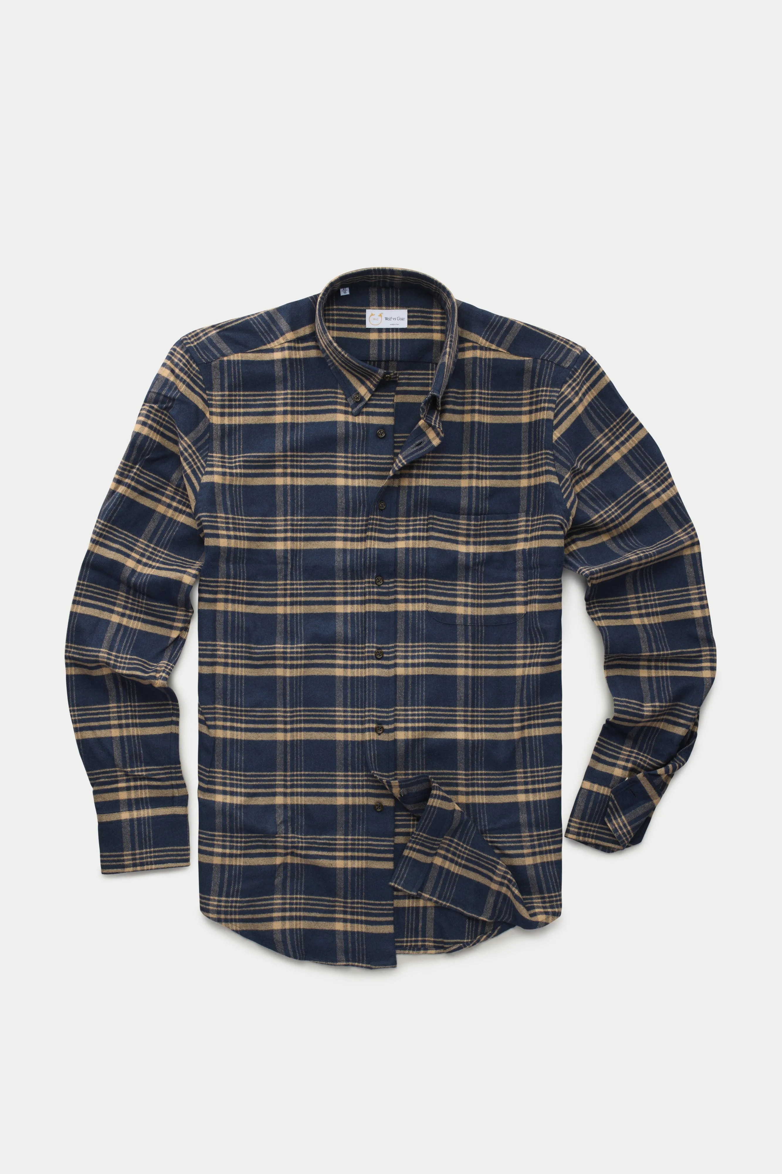 Long Sleeve Regular Button Down Shirt Navy and Tan sold by Wolf vs Goat