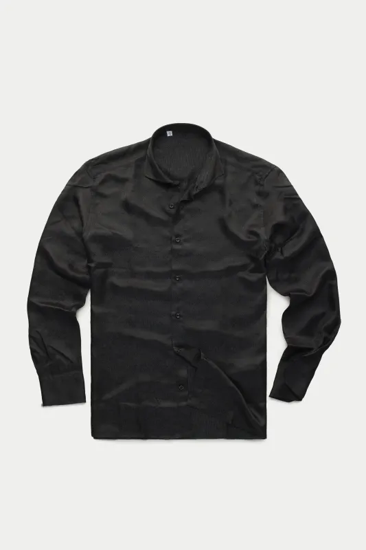 Long Sleeve Silk Jacquard Shirt Black made by Wolf vs Goat