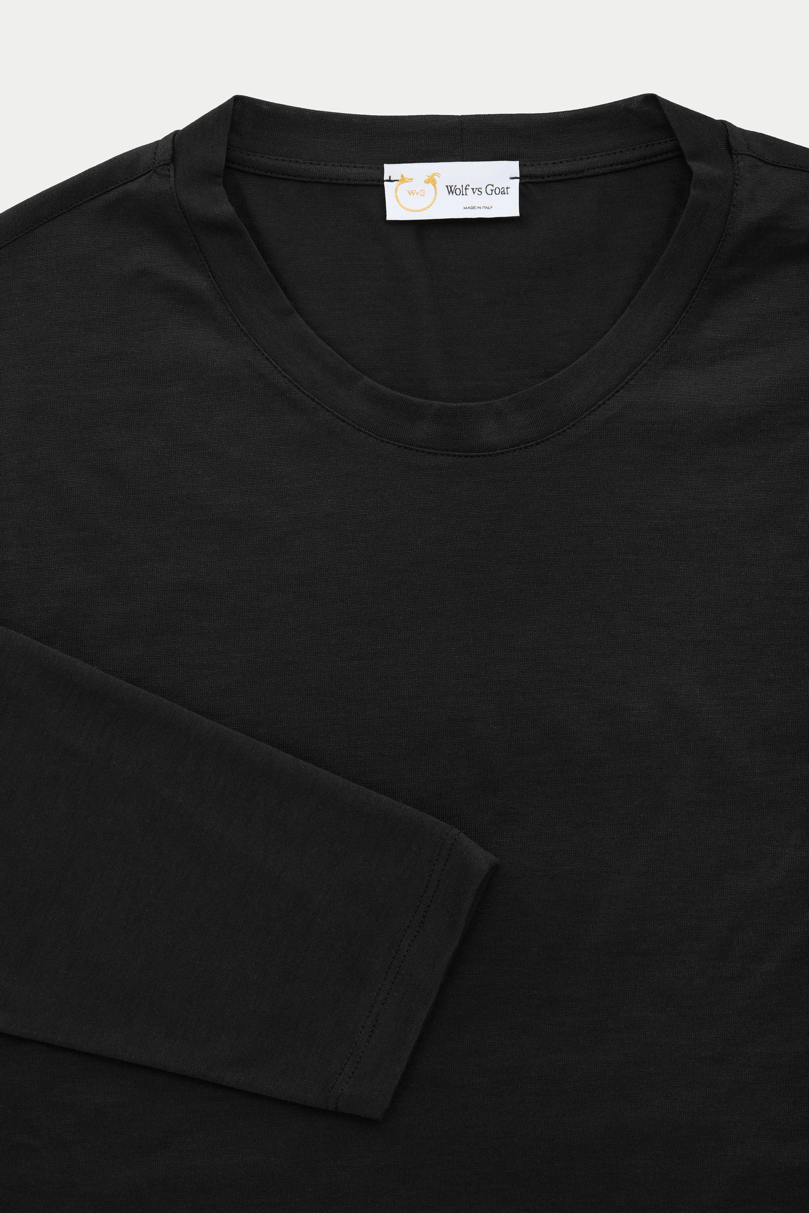 Silk Cotton Long Sleeve Crew Neck T-Shirt Black sold by Wolf vs Goat product image thumbnail 2