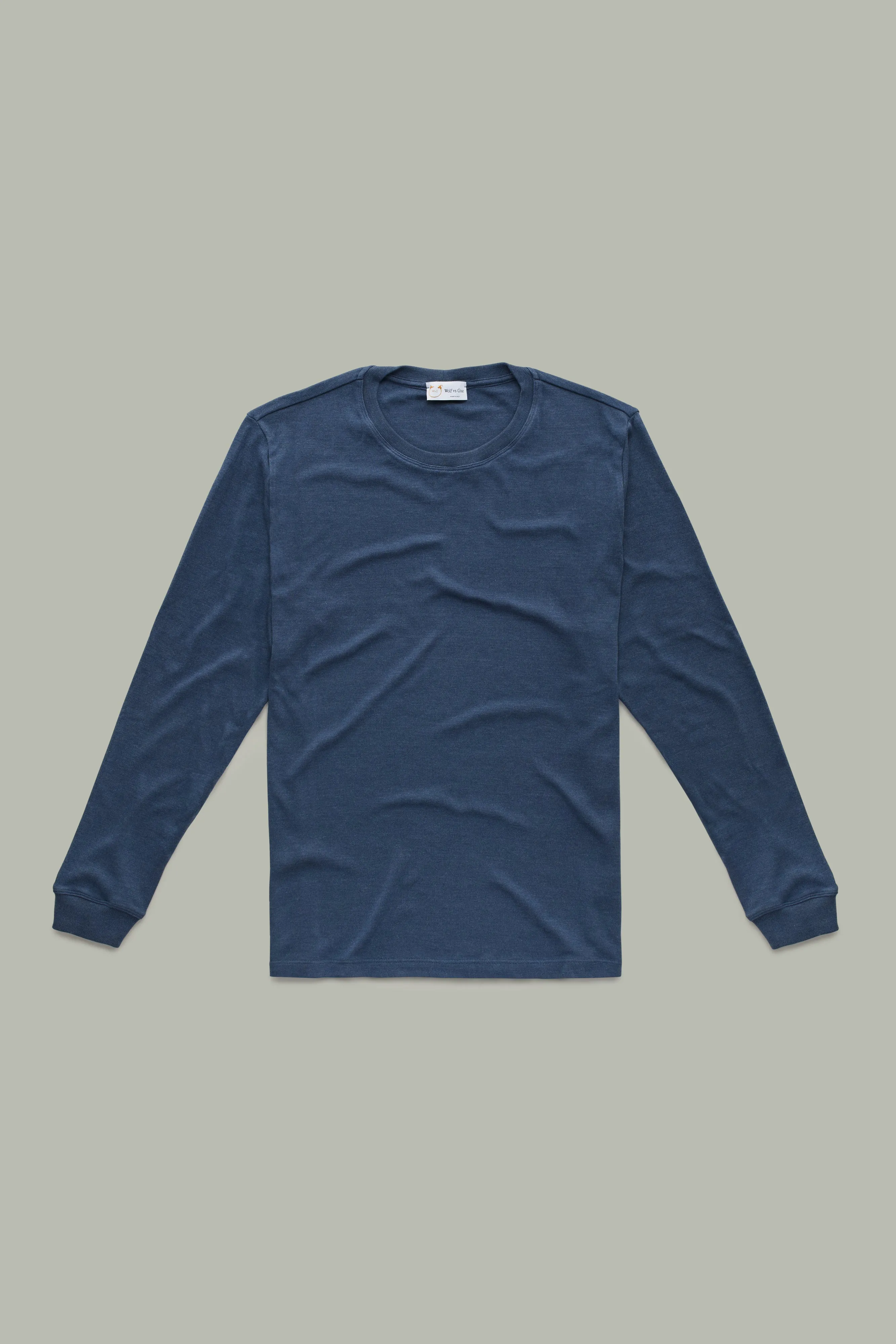 Heavyweight Bamboo Sorona Interlock Long Sleeve Crew Navy sold by Wolf vs Goat