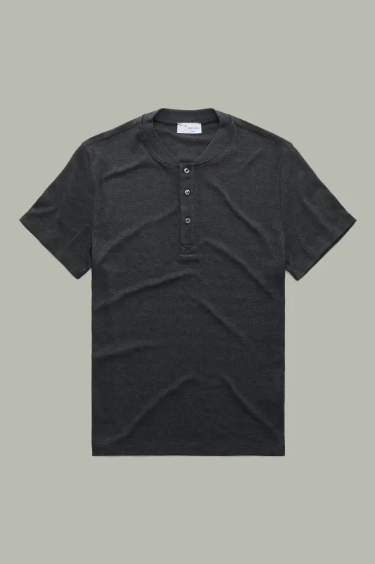 Henley Short Sleeve Bamboo Sorona Interlock Black sold by Wolf vs Goat
