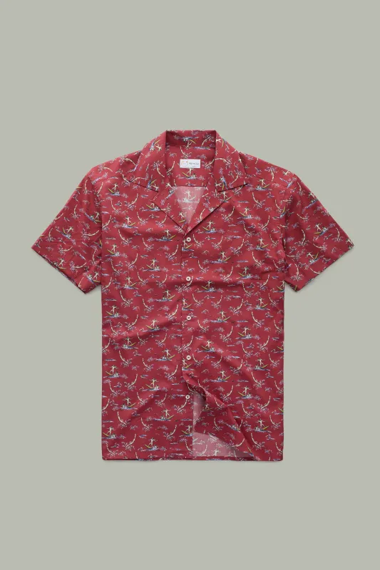 Cotton Poplin Bowling Shirt Red Surfers sold by Wolf vs Goat