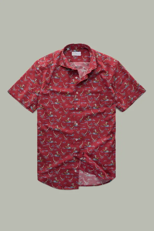 Cotton Short Sleeve After-Dinner Button Up Shirt Red Surfers sold by Wolf vs Goat