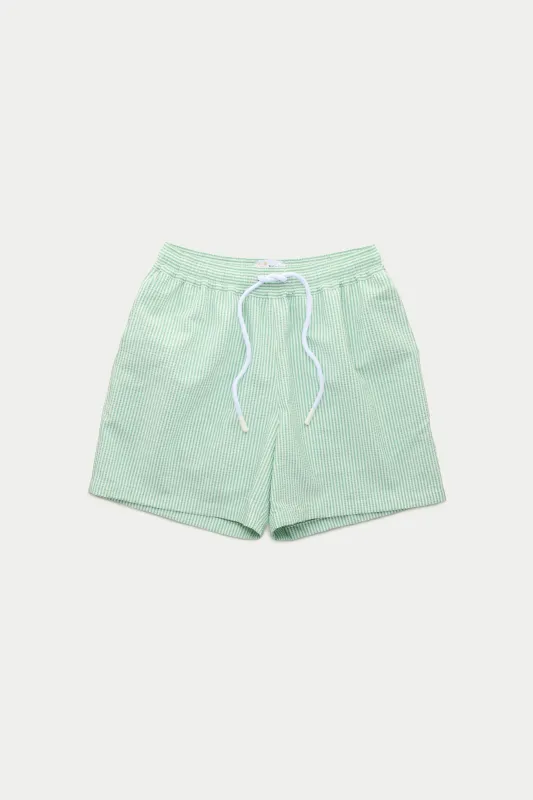 Swim Shorts Spearmint and White Seersucker 7" inseam sold by Wolf vs Goat