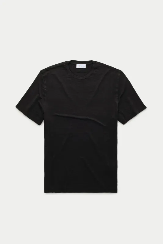 Short Sleeve Linen Crew Neck Tee Black Beauty sold by Wolf vs Goat