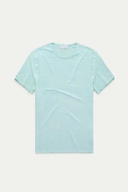 Short Sleeve Linen Roll Neck Tee Shirt Pastel Blue sold by Wolf vs Goat