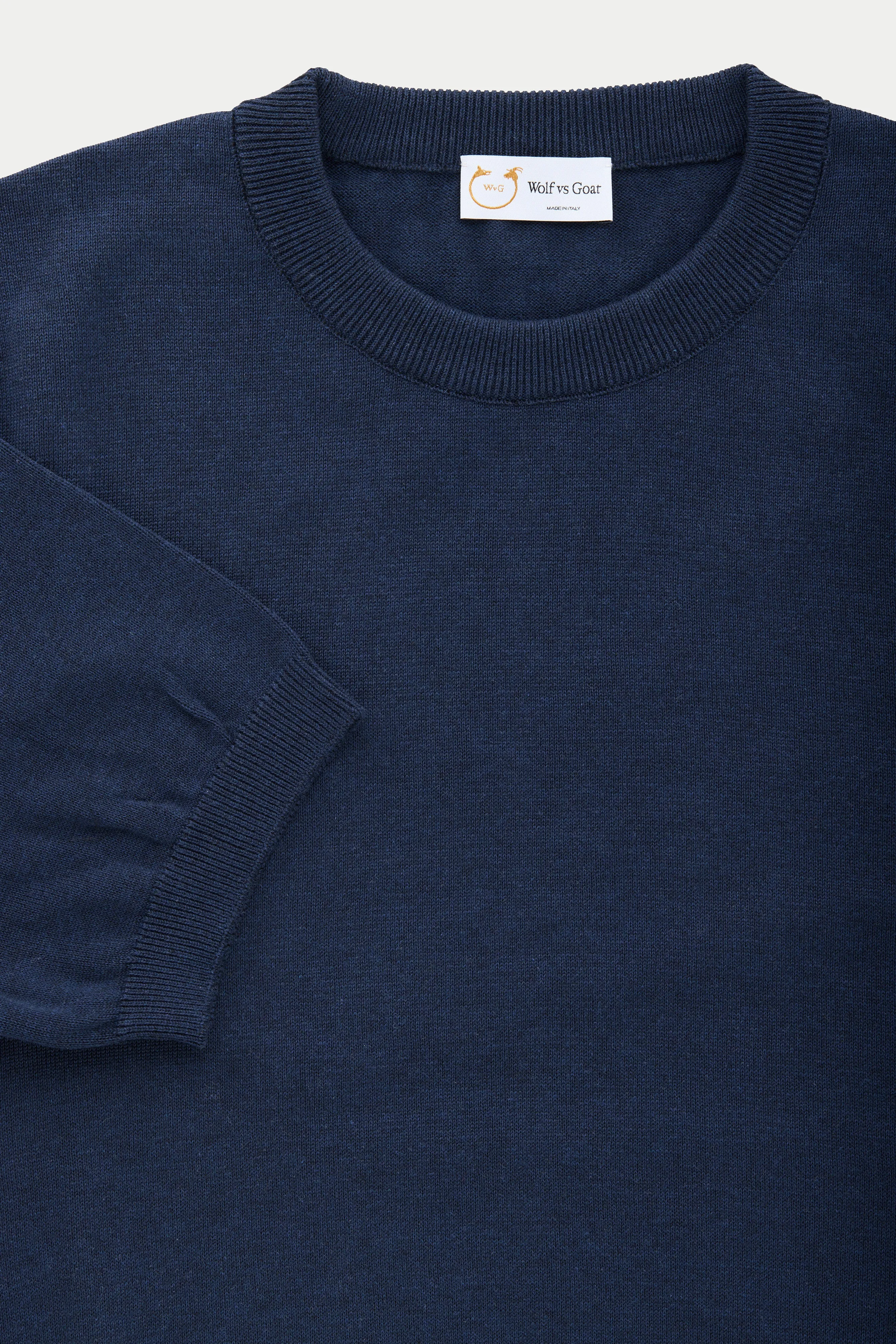 Short Sleeve Cotton Knitted Crewneck Dark Navy sold by Wolf vs Goat product image thumbnail 2