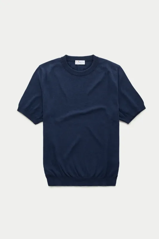 Short Sleeve Cotton Knitted Crewneck Dark Navy sold by Wolf vs Goat