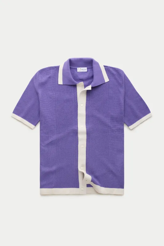 Short Sleeve Knitted Cotton Shirt Mauve and Ecru sold by Wolf vs Goat