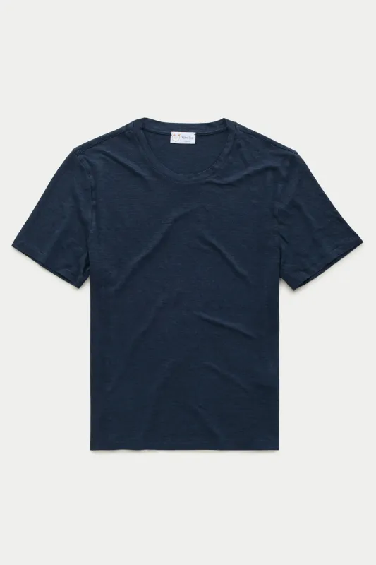 Short Sleeve Linen Crew Neck Tee Navy sold by Wolf vs Goat
