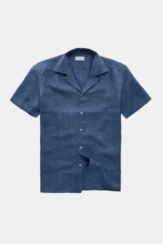 Linen Bowling Shirt Blue Caracas Delave sold by Wolf vs Goat