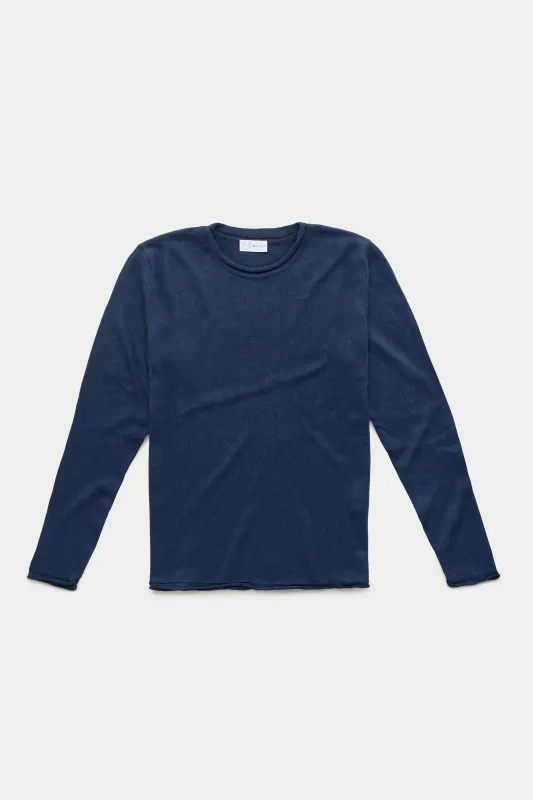Long Sleeve Knitted Linen Cotton Roll Neck Navy sold by Wolf vs Goat