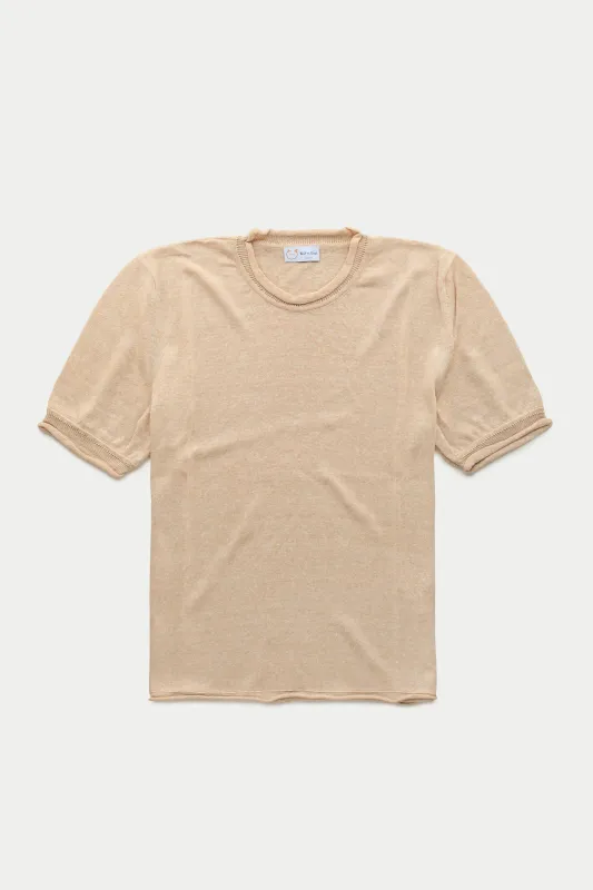 Short Sleeve Knitted Linen Cotton Roll Neck Grano sold by Wolf vs Goat