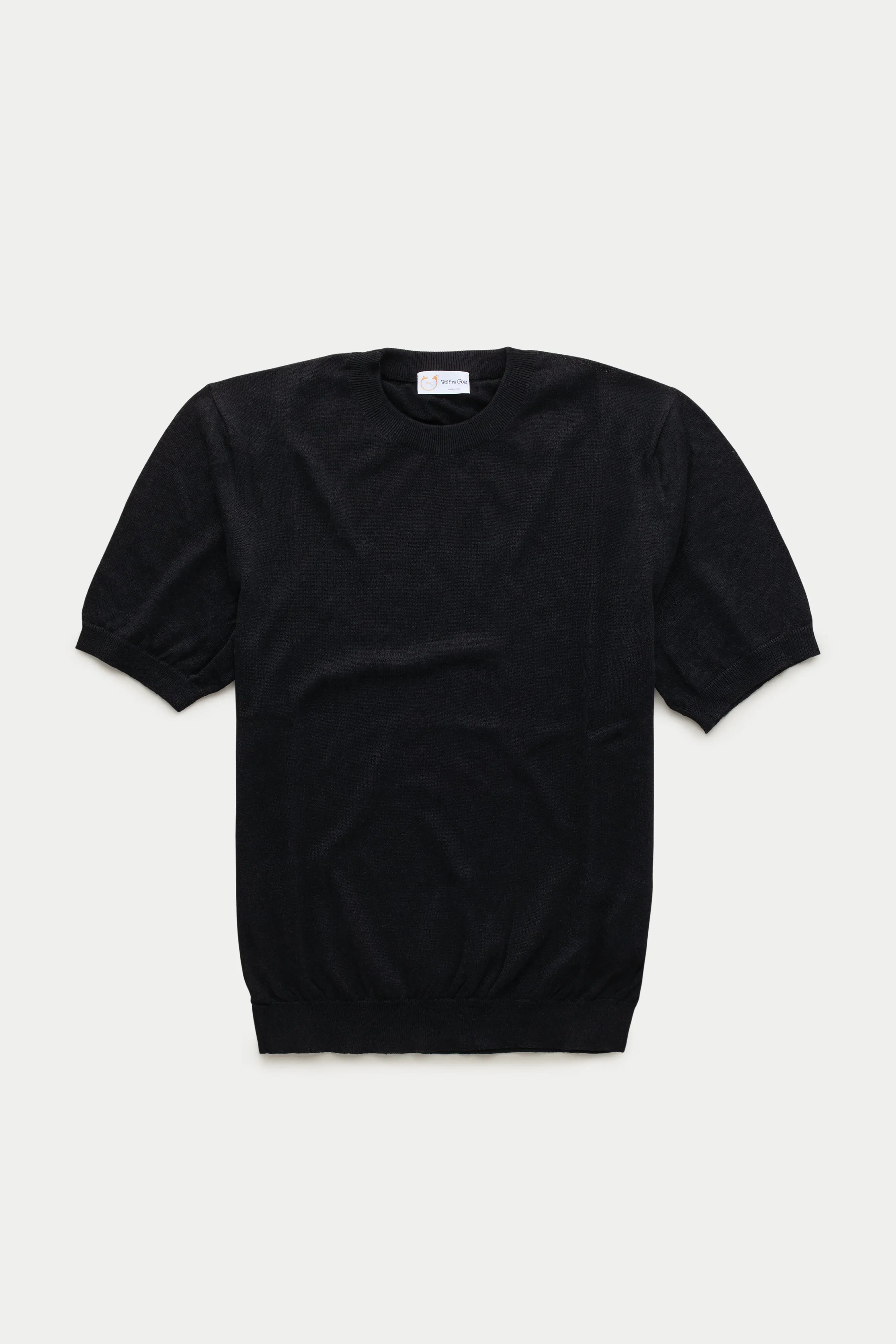 Short Sleeve Linen Cotton Knitted Crewneck Black sold by Wolf vs Goat
