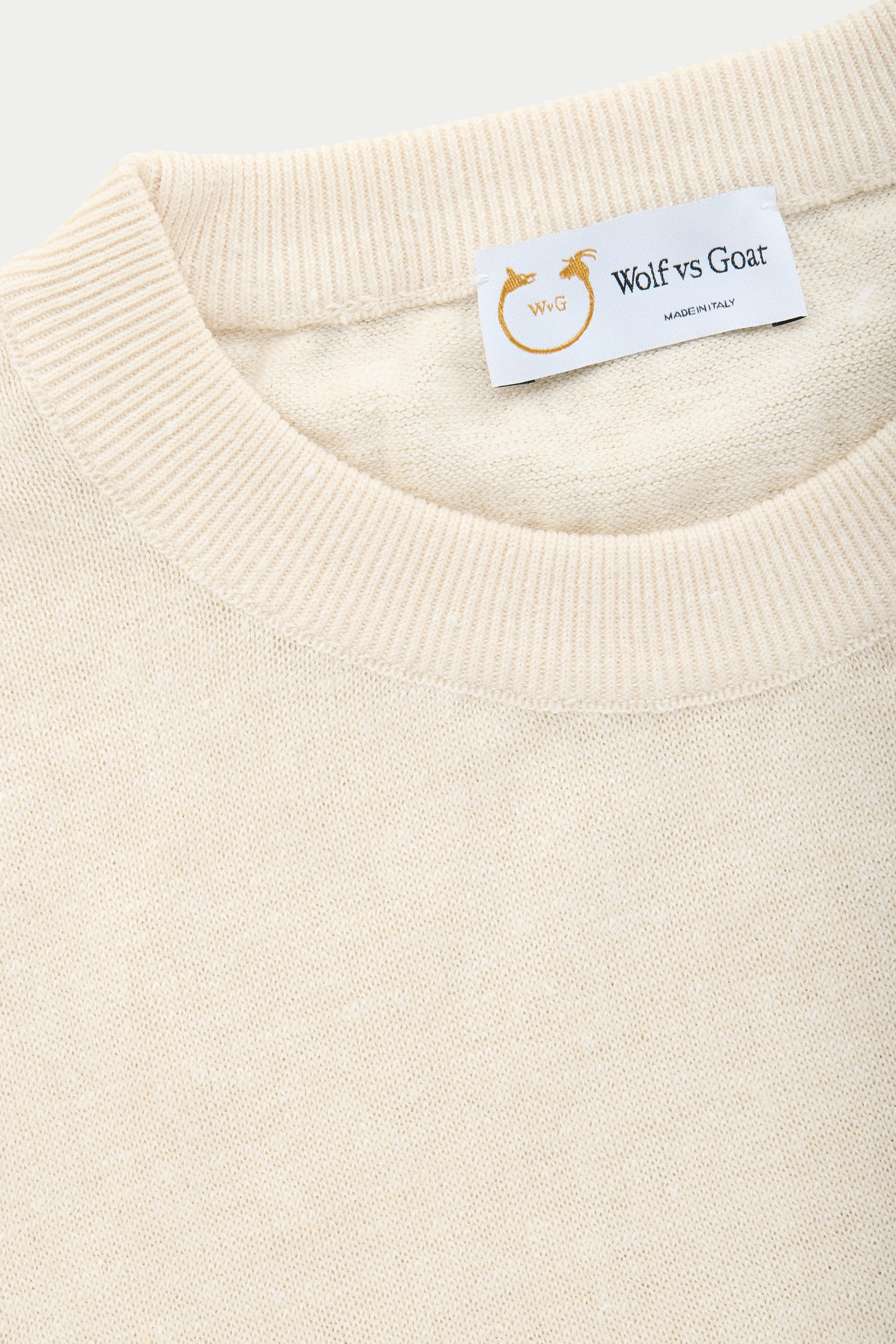 Short Sleeve Linen Cotton Knitted Crewneck Panna sold by Wolf vs Goat product image thumbnail 3