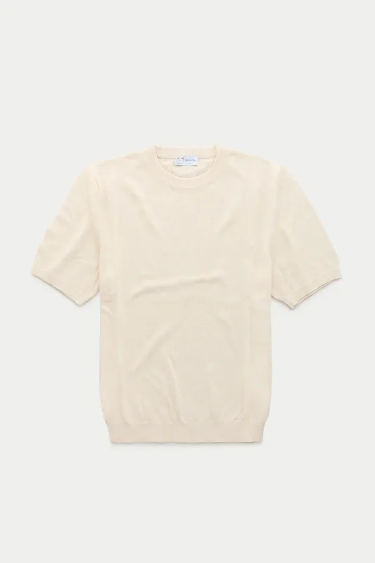 Short Sleeve Linen Cotton Knitted Crewneck Panna made by Wolf vs Goat