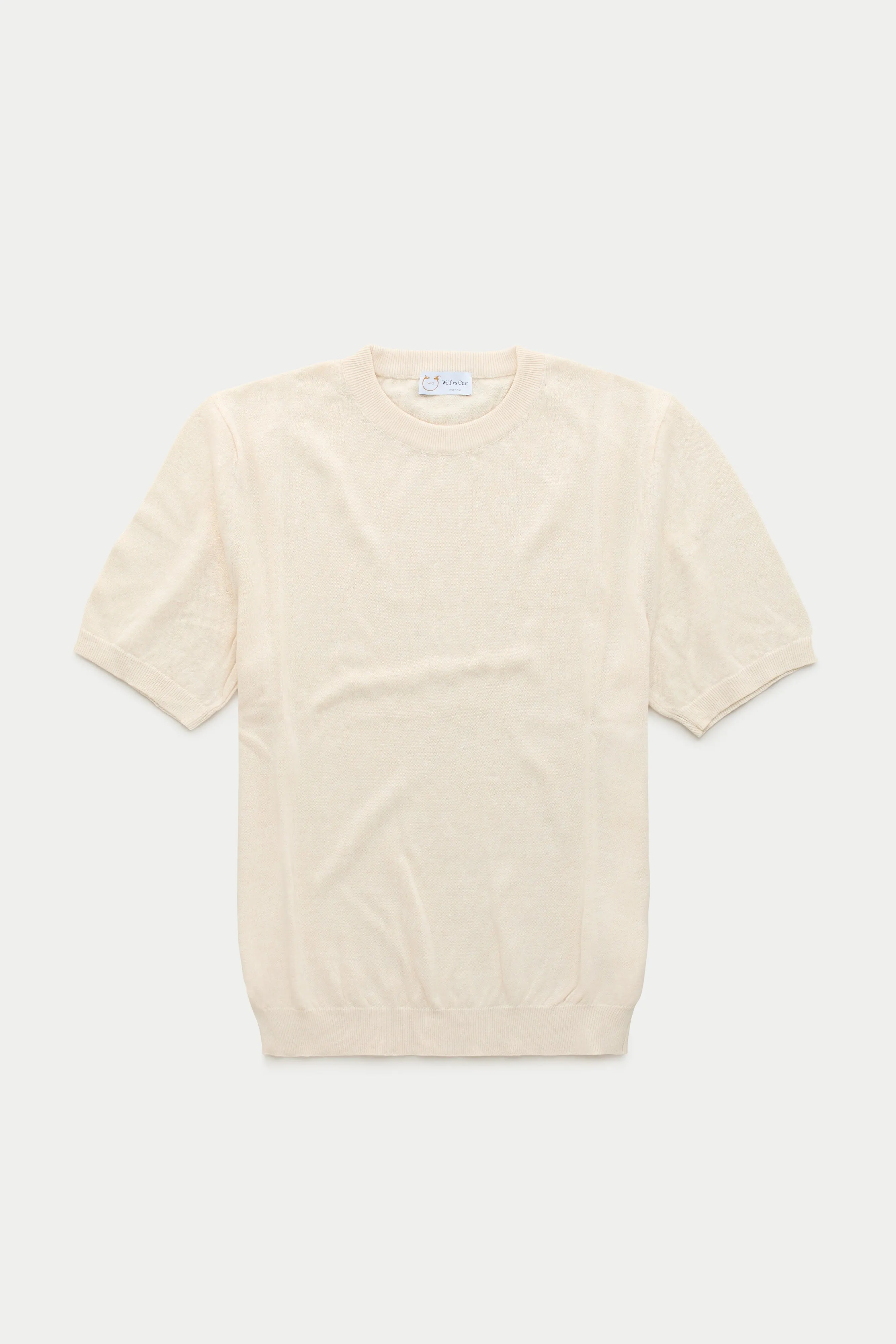 Short Sleeve Linen Cotton Knitted Crewneck Panna sold by Wolf vs Goat
