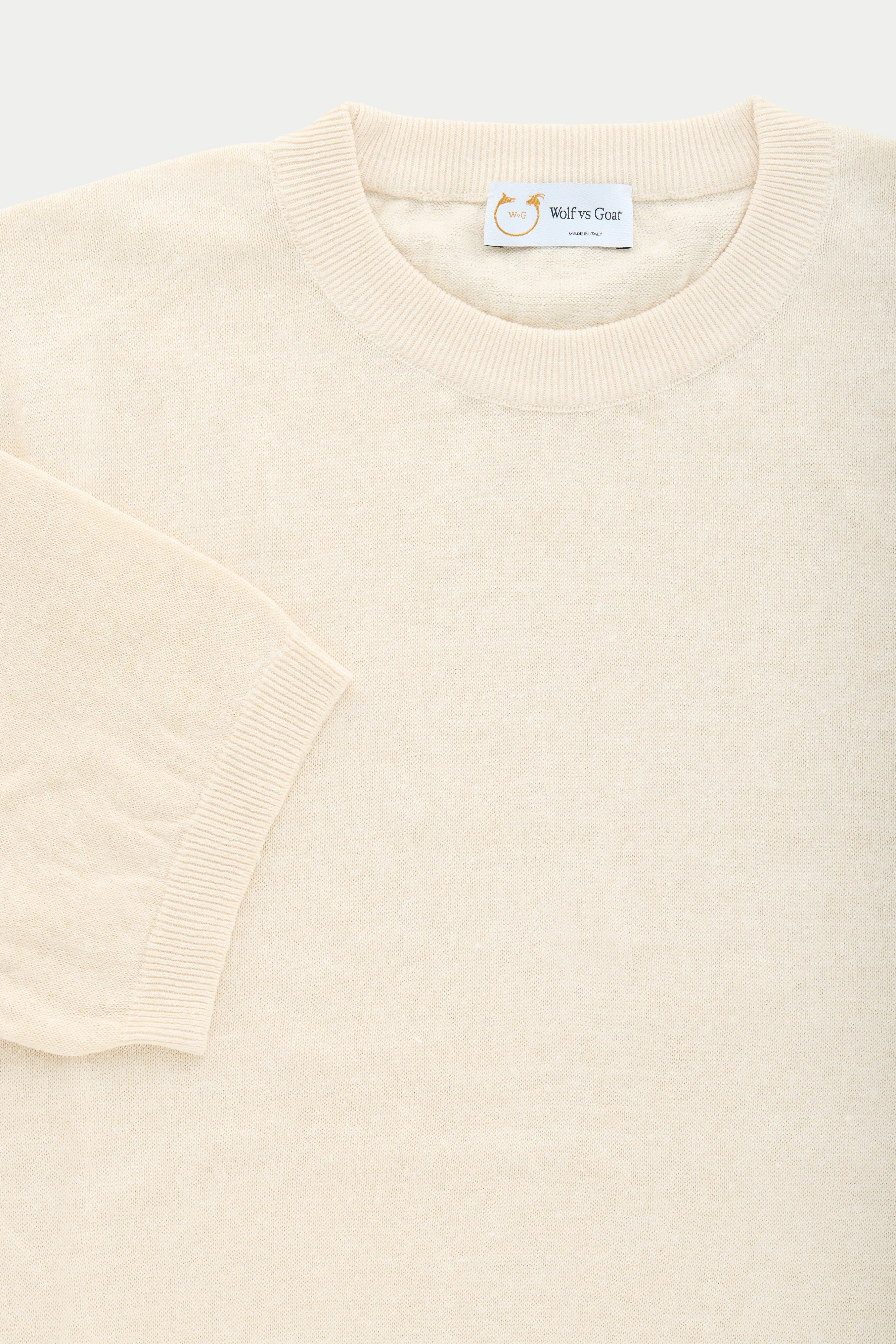 Short Sleeve Linen Cotton Knitted Crewneck Panna sold by Wolf vs Goat product image thumbnail 2