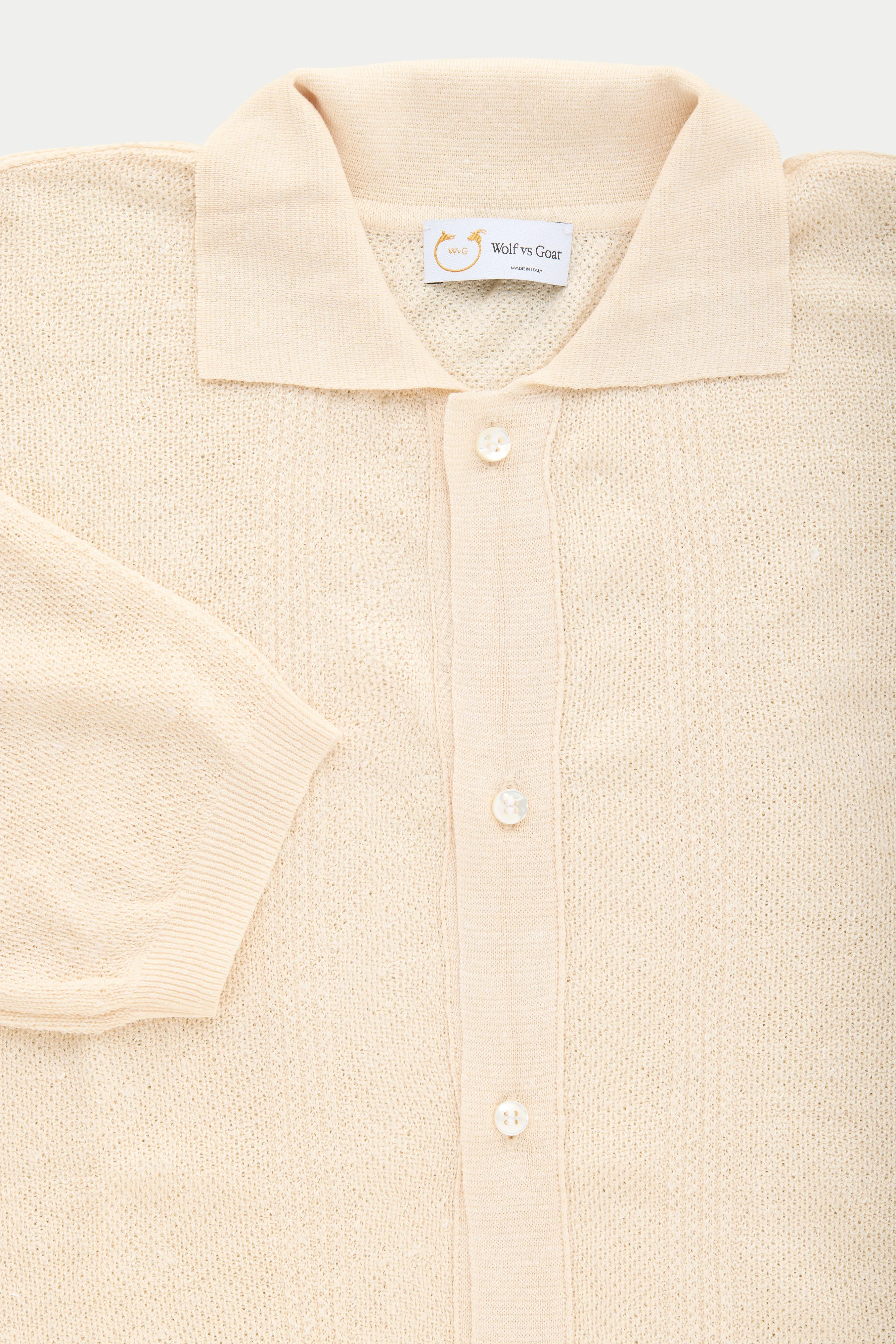 Short Sleeve Linen Cotton Knitted Shirt with Rib Details Panna sold by Wolf vs Goat product image thumbnail 2