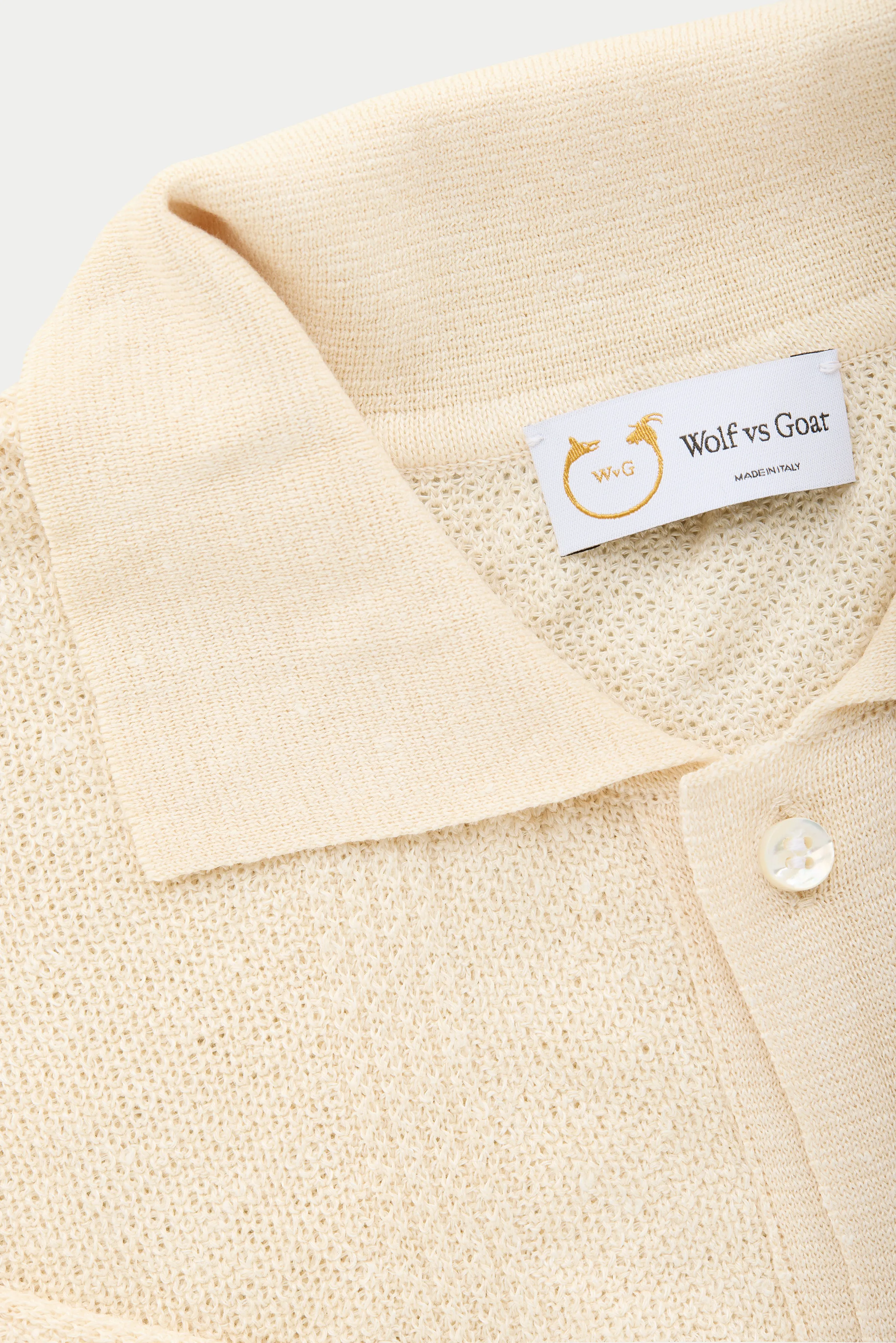 Short Sleeve Linen Cotton Knitted Shirt with Rib Details Panna sold by Wolf vs Goat product image thumbnail 3