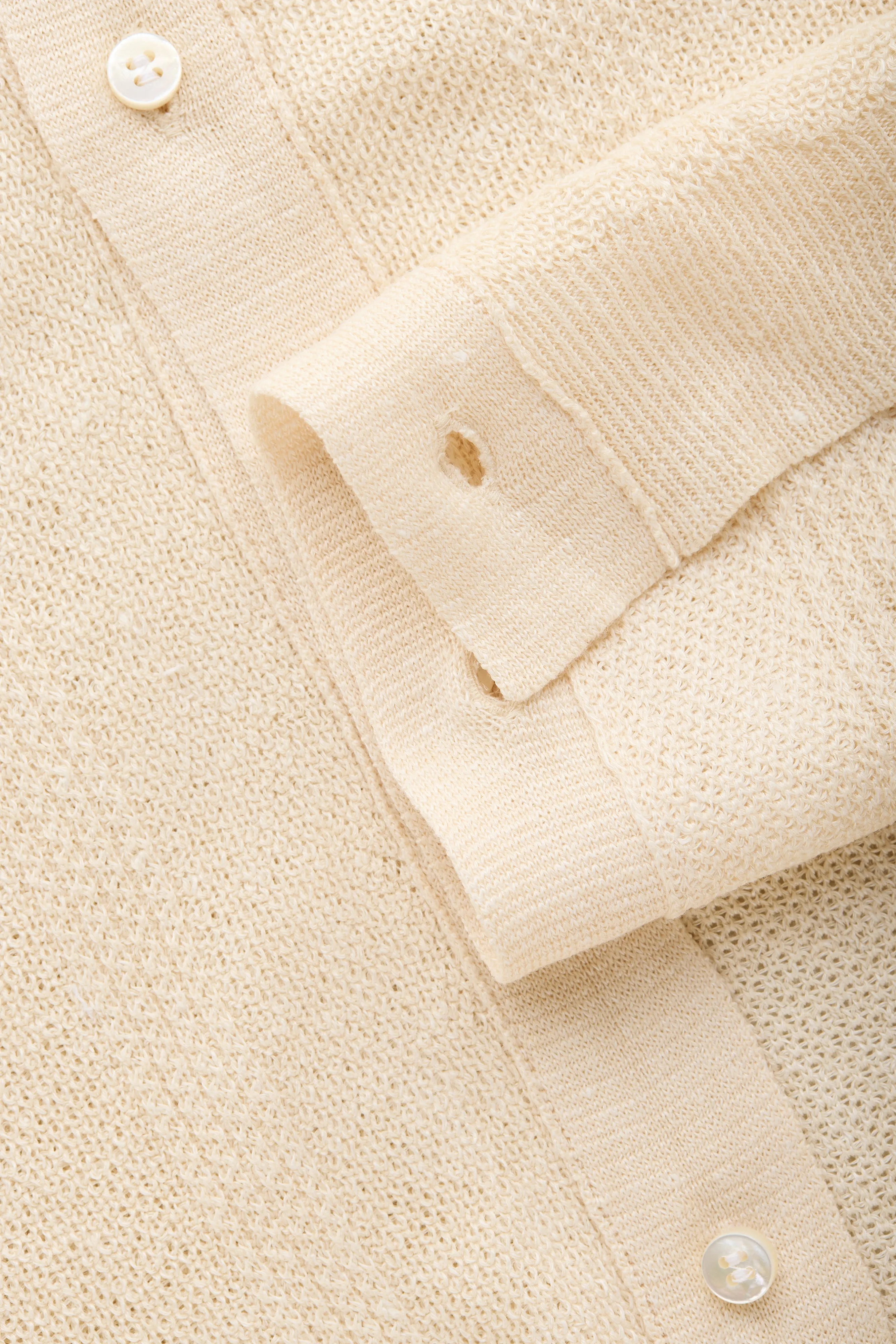Short Sleeve Linen Cotton Knitted Shirt with Rib Details Panna sold by Wolf vs Goat product image thumbnail 4