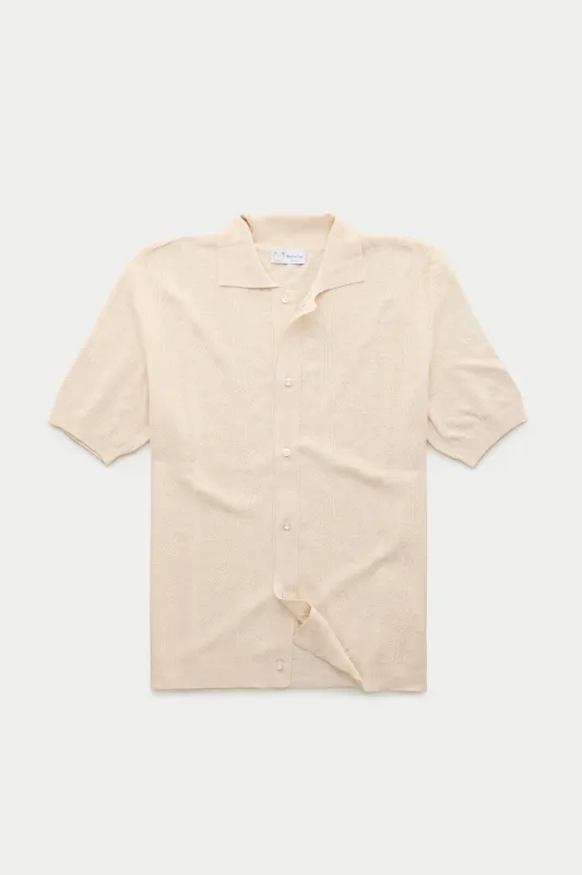 Short Sleeve Linen Cotton Knitted Shirt with Rib Details Panna sold by Wolf vs Goat