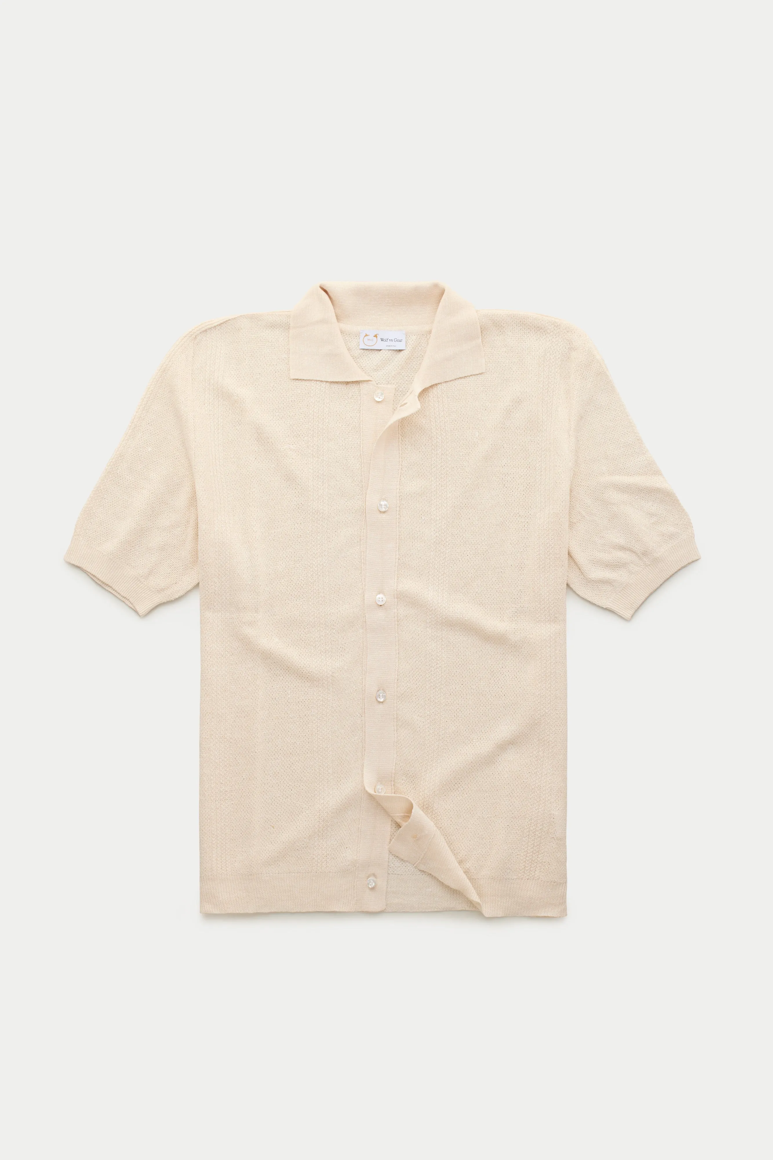 Short Sleeve Linen Cotton Knitted Shirt with Rib Details Panna sold by Wolf vs Goat