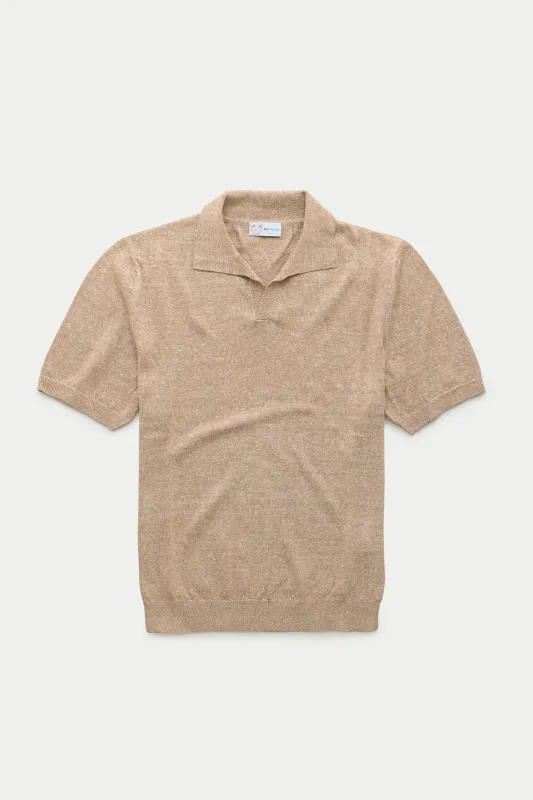 Short Sleeve Linen Cotton Knitted Johnny Collar Polo Wheat sold by Wolf vs Goat