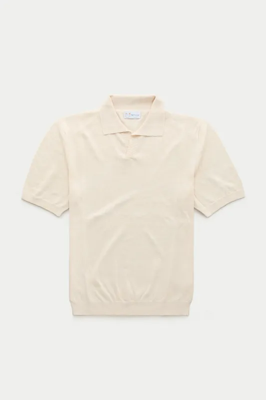 Short Sleeve Linen Cotton Knitted Johnny Collar Polo Panna sold by Wolf vs Goat