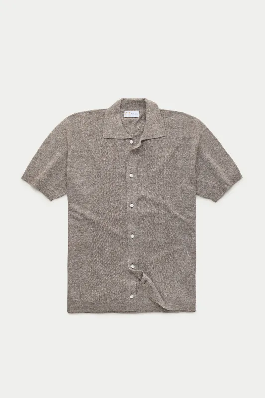 Short Sleeve Knitted Linen Cotton Shirt Brown Melange sold by Wolf vs Goat