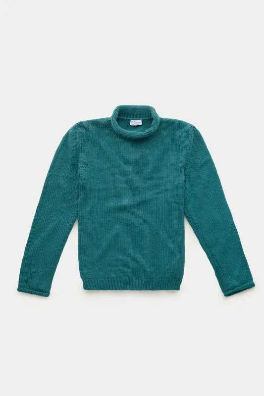Cashmere Chunky Roll Neck Sweater Blue Green sold by Wolf vs Goat