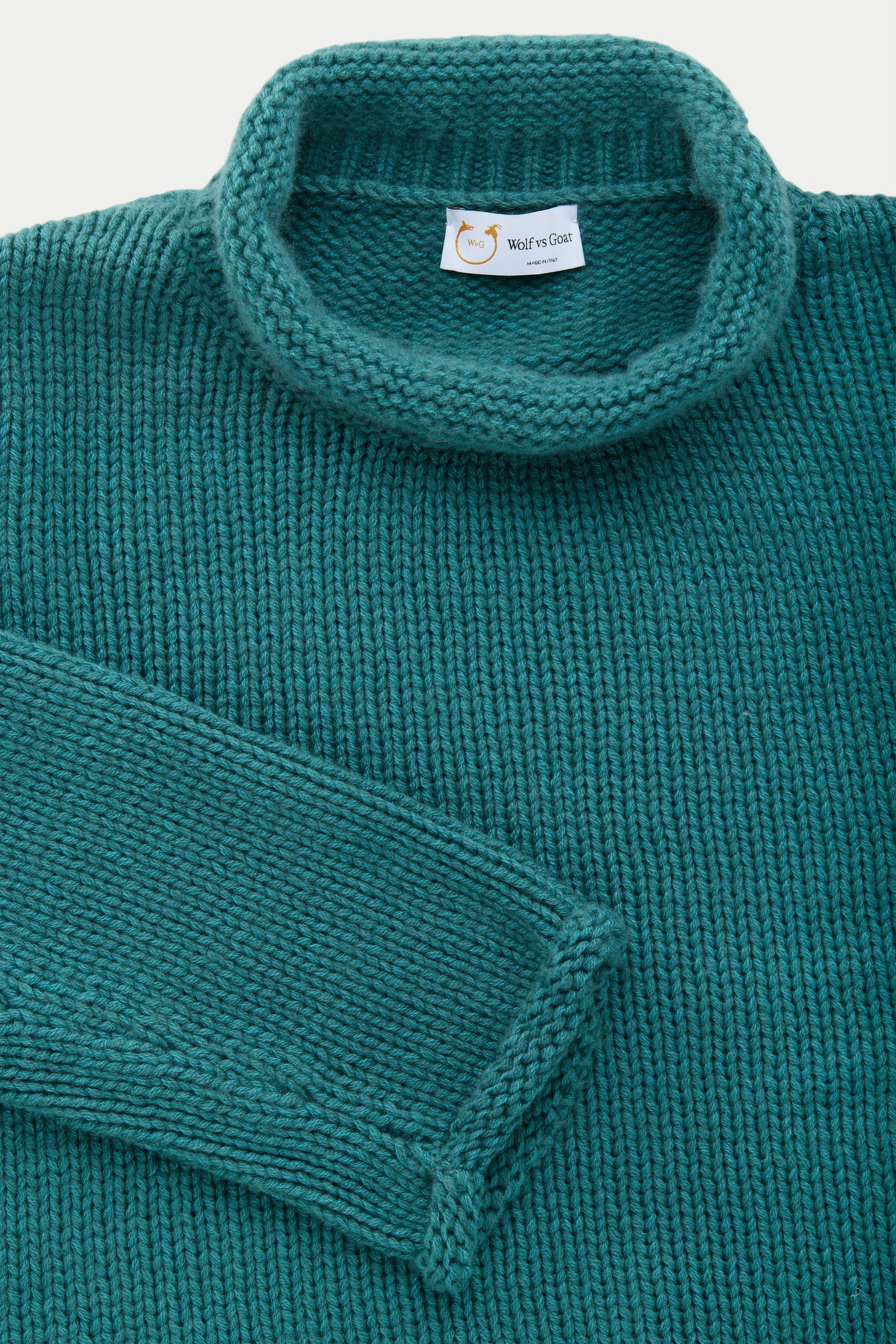 Cashmere Chunky Roll Neck Sweater Blue Green sold by Wolf vs Goat product image thumbnail 2