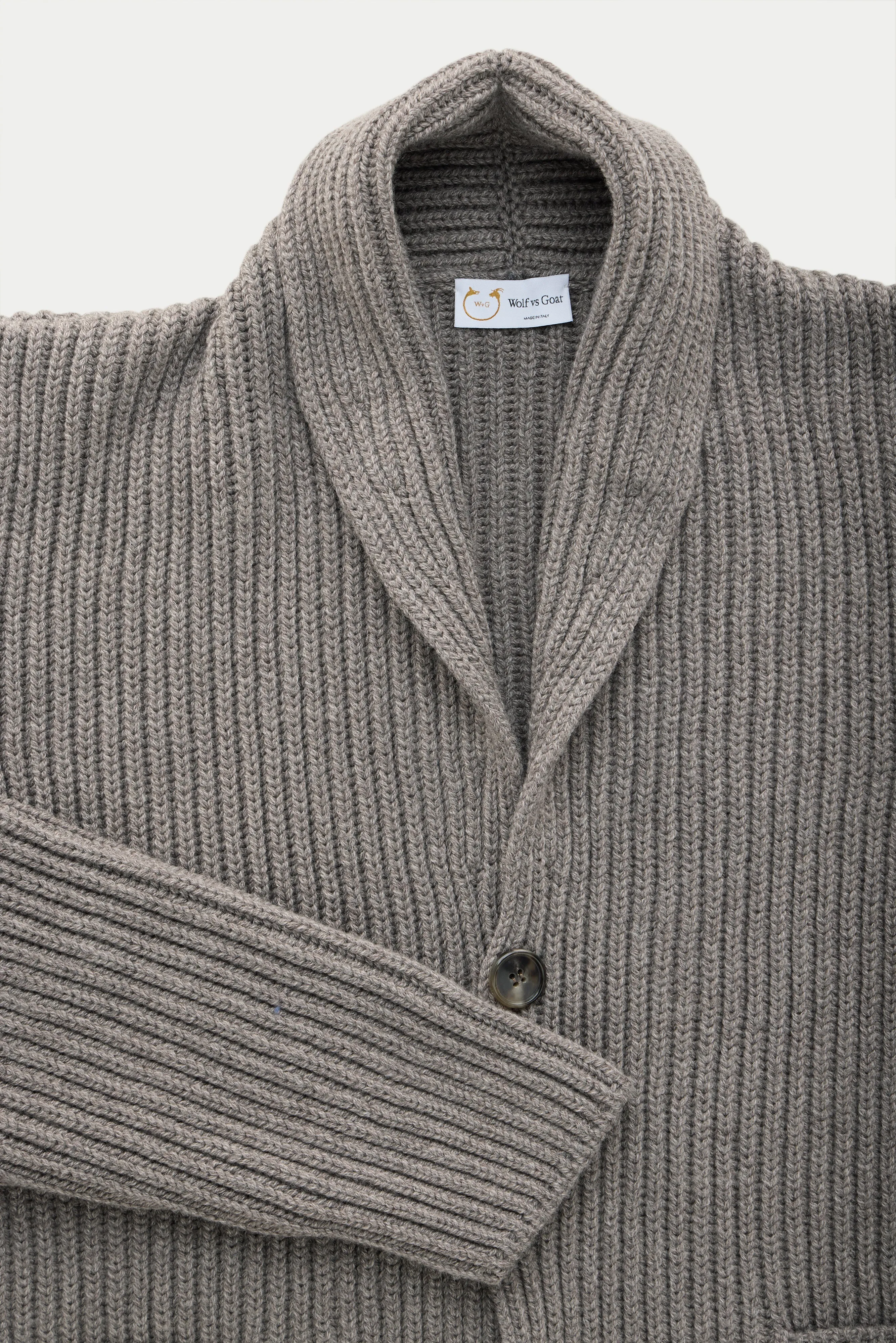 Wool Chunky Shawl Collar Cardigan Cocoa Powder sold by Wolf vs Goat product image thumbnail 2