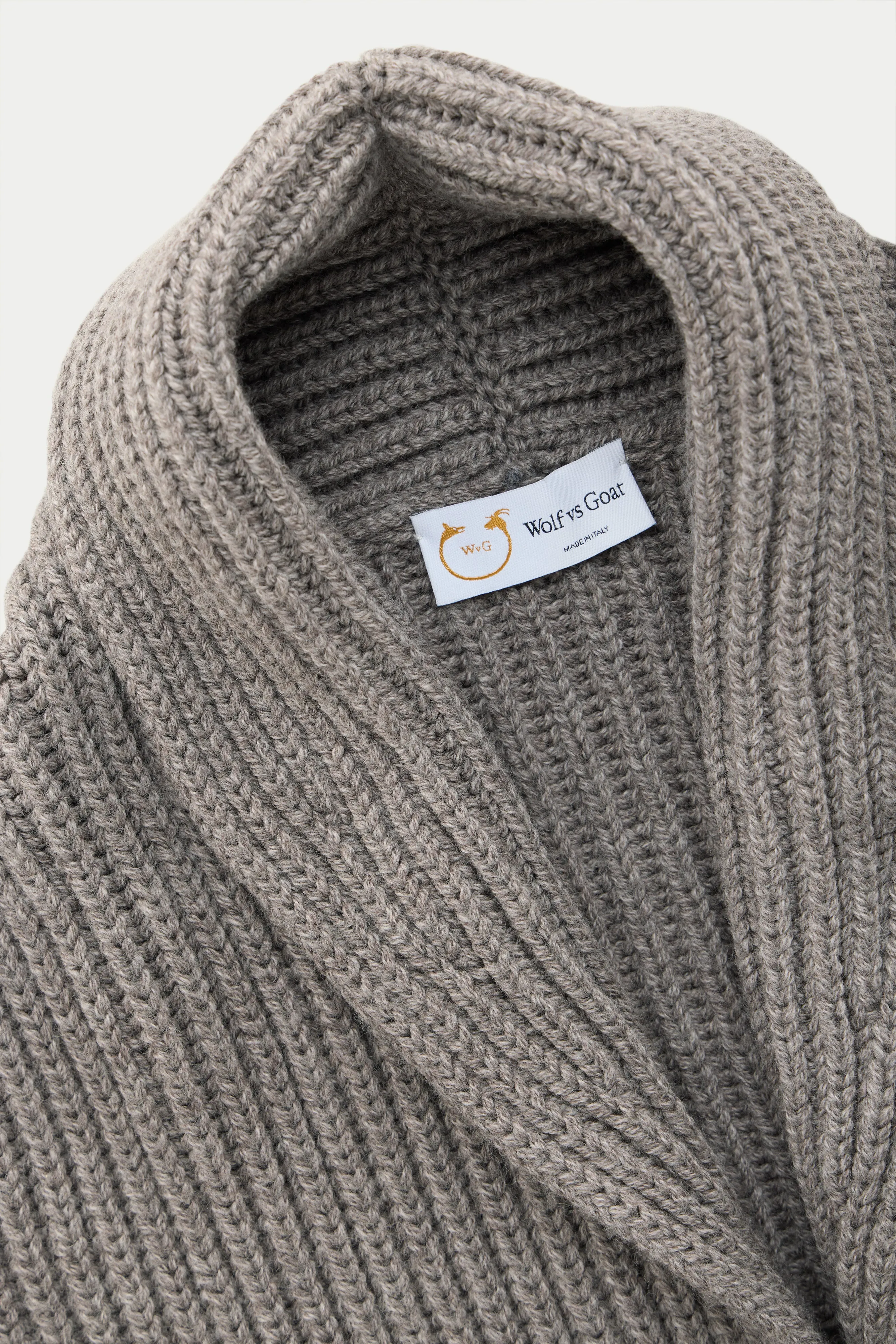 Wool Chunky Shawl Collar Cardigan Cocoa Powder sold by Wolf vs Goat product image thumbnail 3