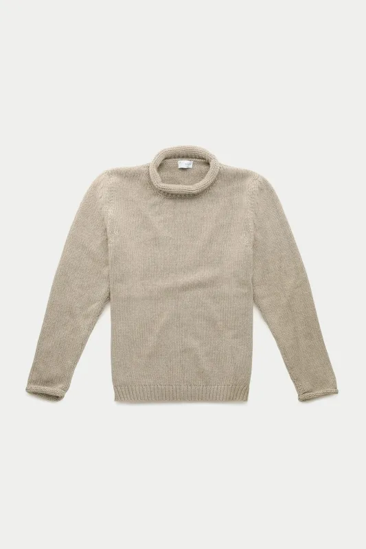 Cashmere Chunky Roll Neck Sweater Melange Tortora sold by Wolf vs Goat