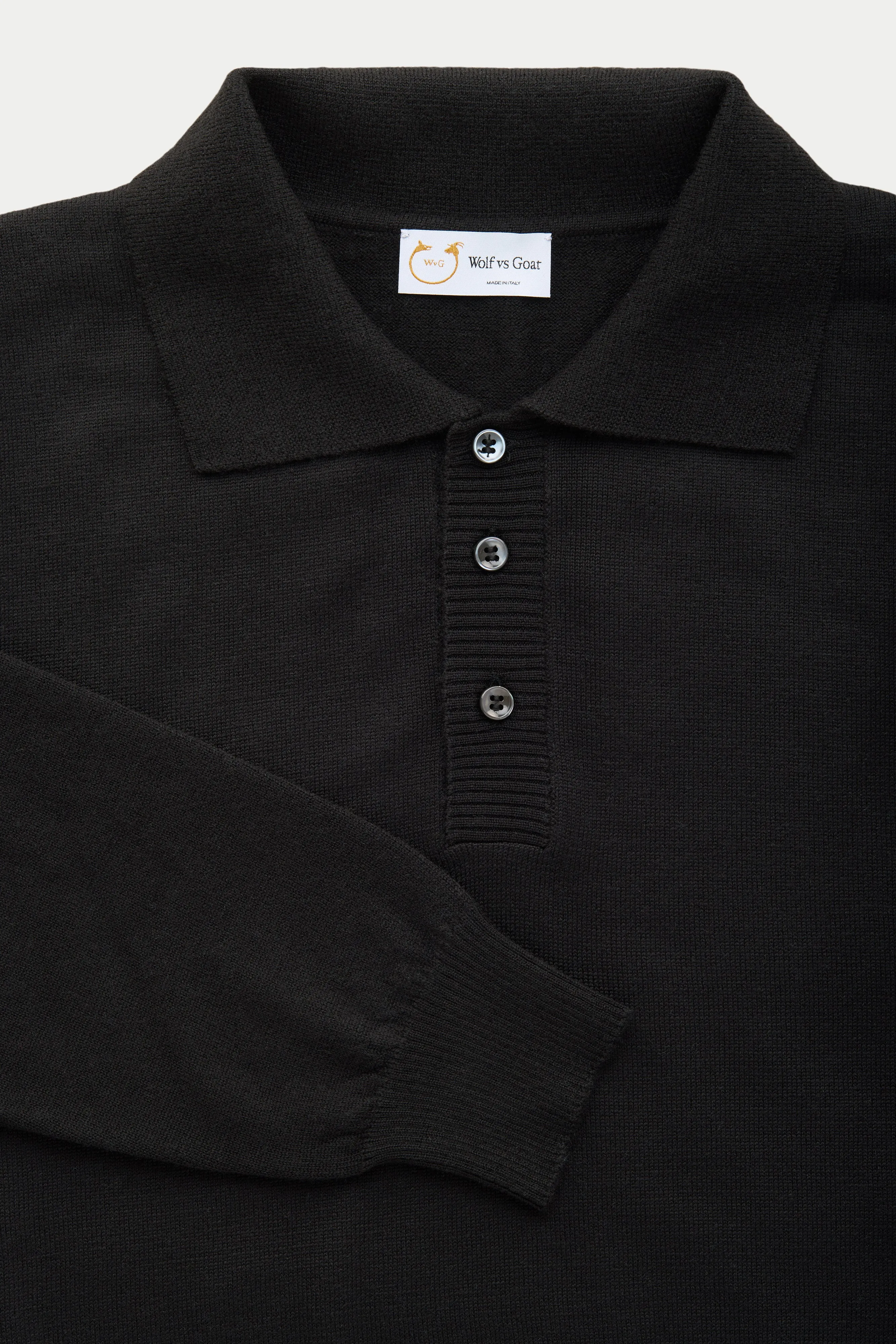 Wool Knitted Long Sleeve Polo Black sold by Wolf vs Goat product image thumbnail 3