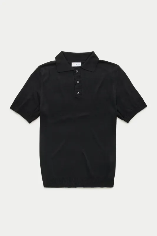 Bamboo Cashmere Knitted Short Sleeve Polo Black sold by Wolf vs Goat