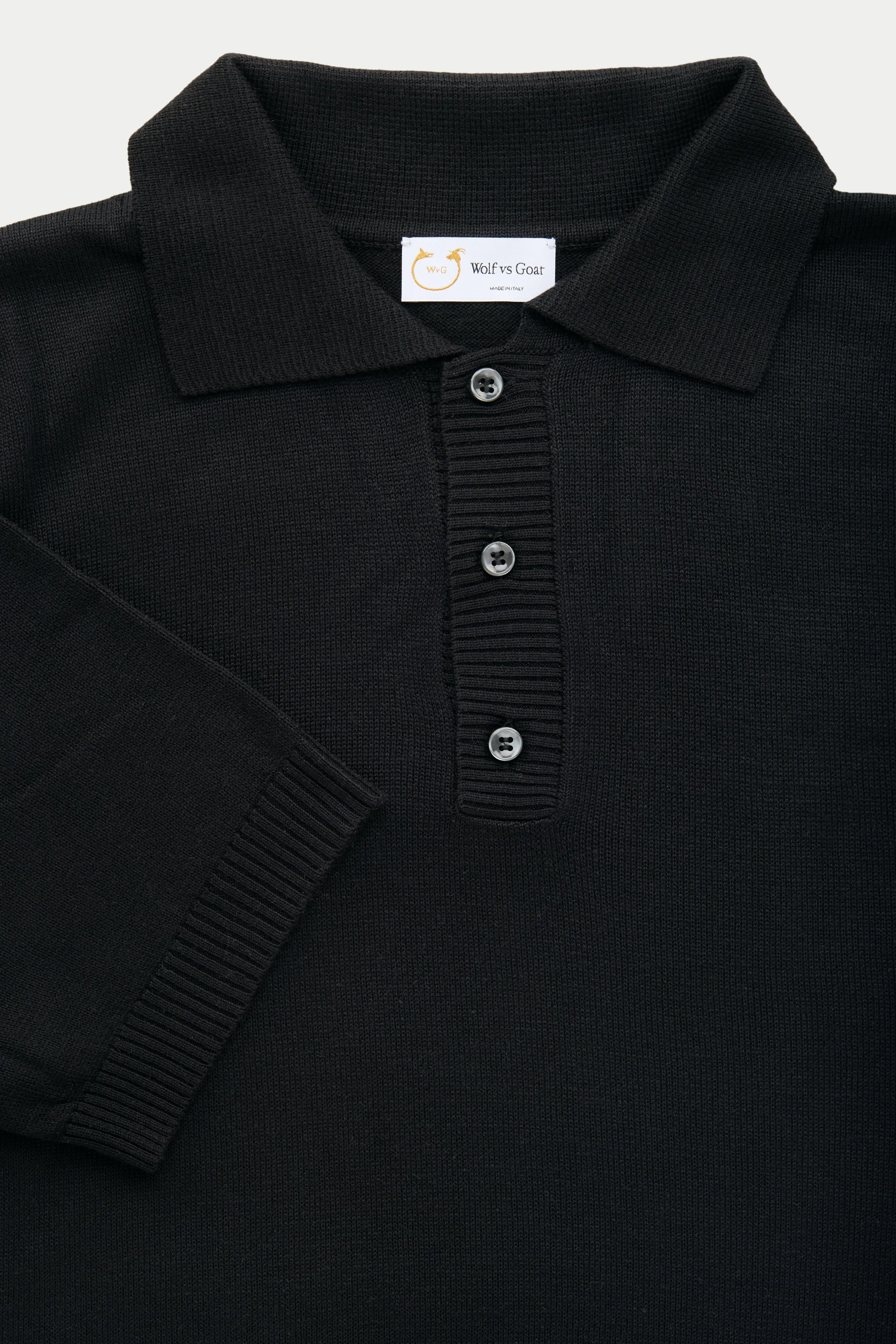 Bamboo Cashmere Knitted Short Sleeve Polo Black sold by Wolf vs Goat product image thumbnail 3