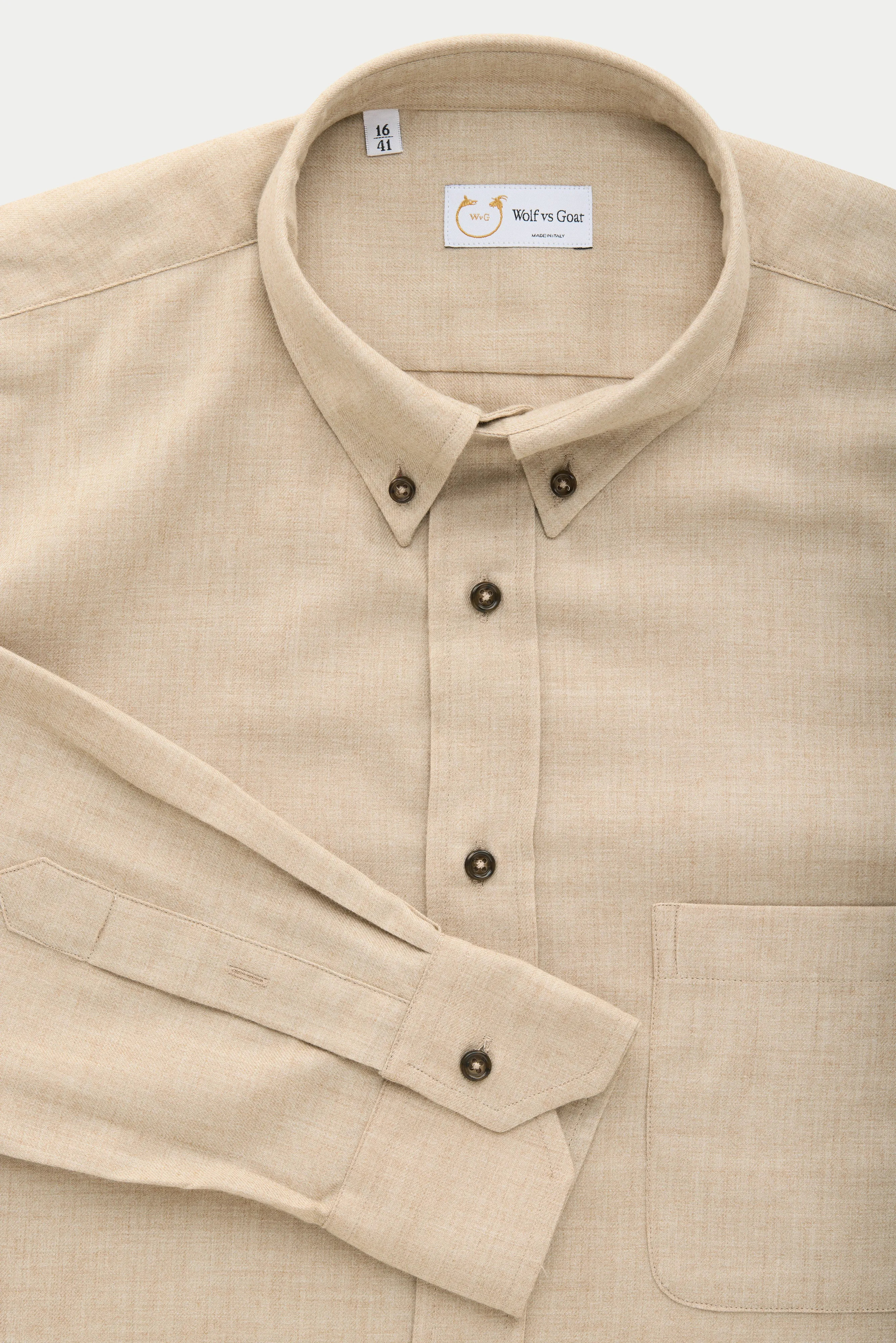 Regular Long Sleeve Button Down Cotton Cashmere Shirt Sand sold by Wolf vs Goat product image thumbnail 3