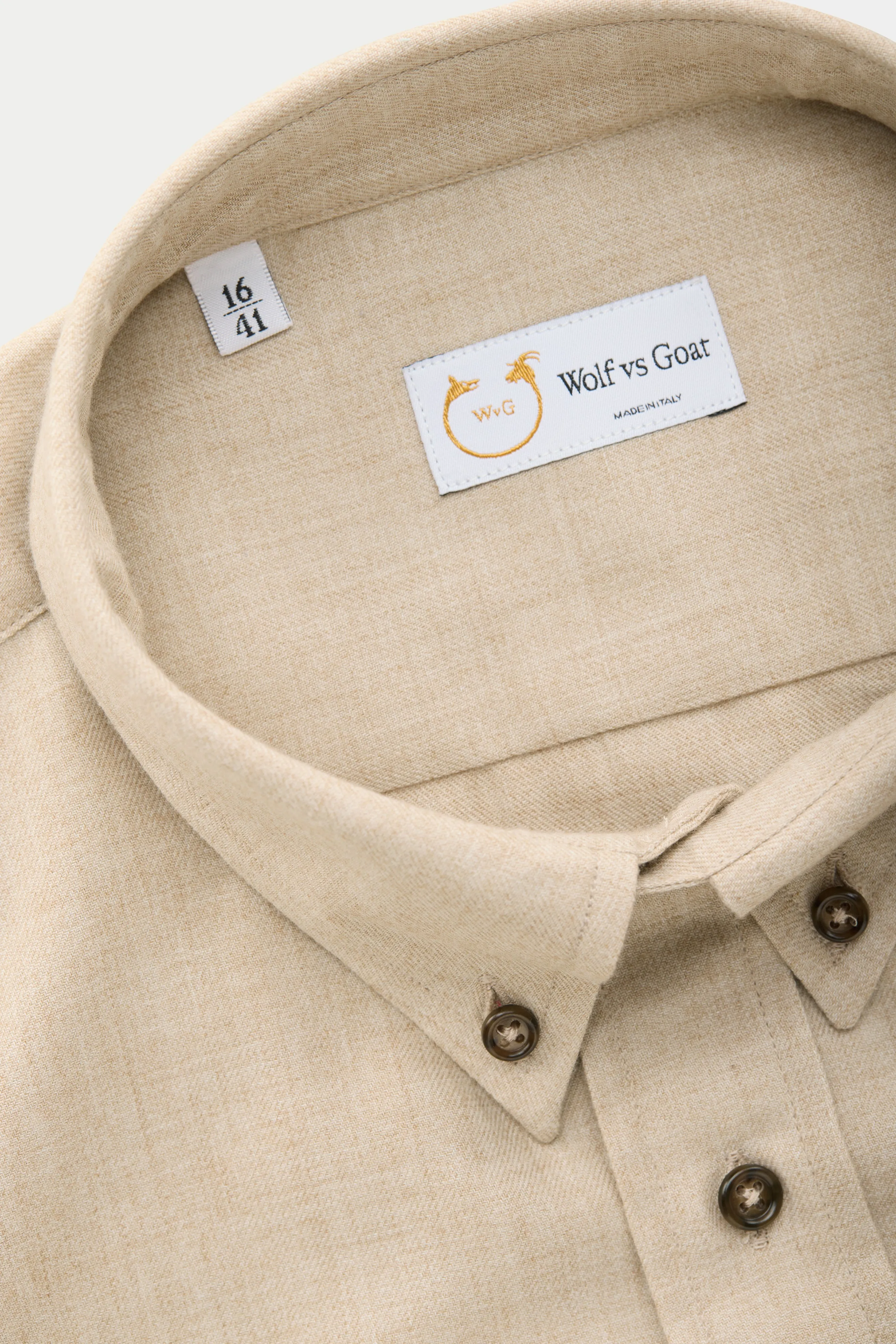 Regular Long Sleeve Button Down Cotton Cashmere Shirt Sand sold by Wolf vs Goat product image thumbnail 4