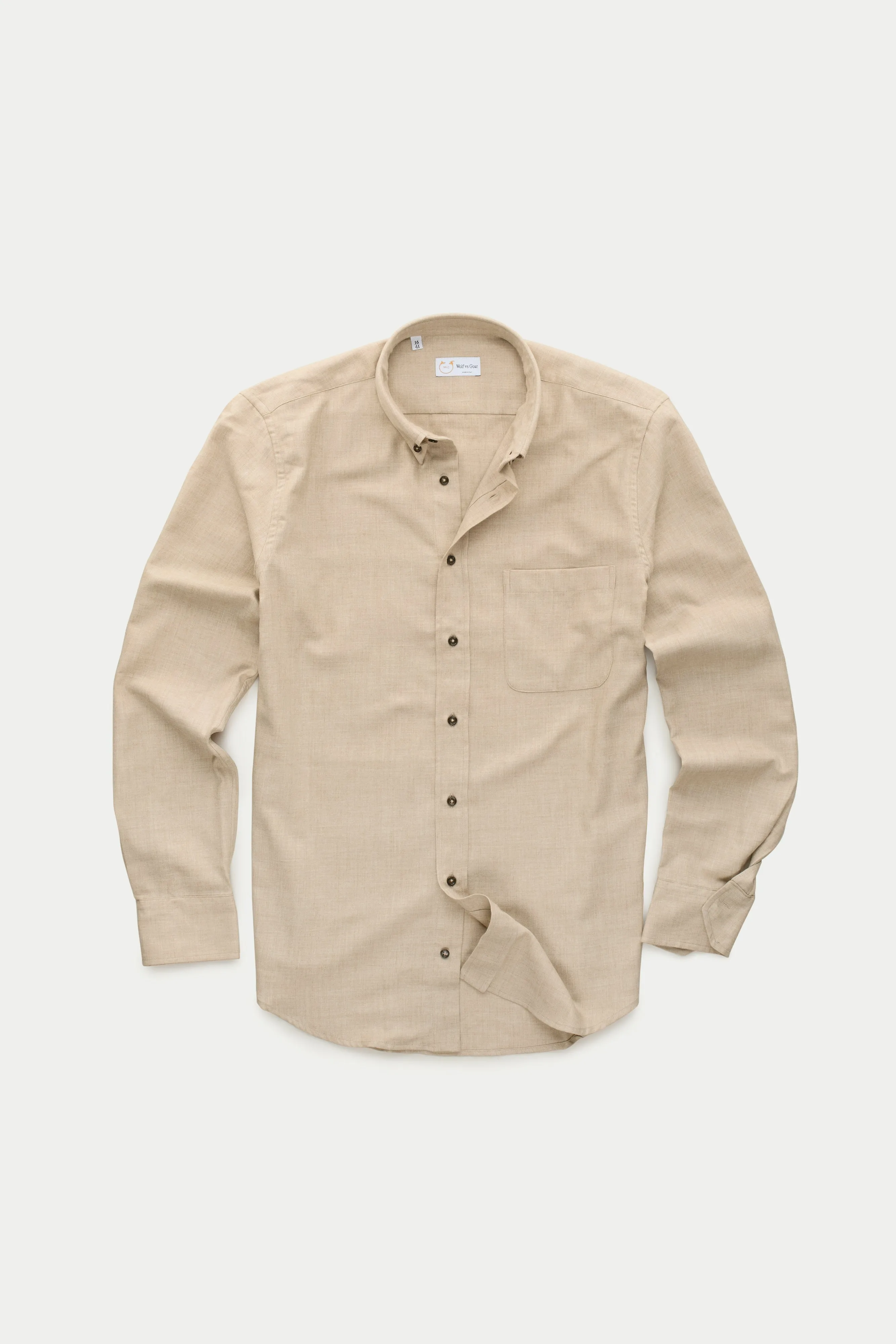 Regular Long Sleeve Button Down Cotton Cashmere Shirt Sand sold by Wolf vs Goat