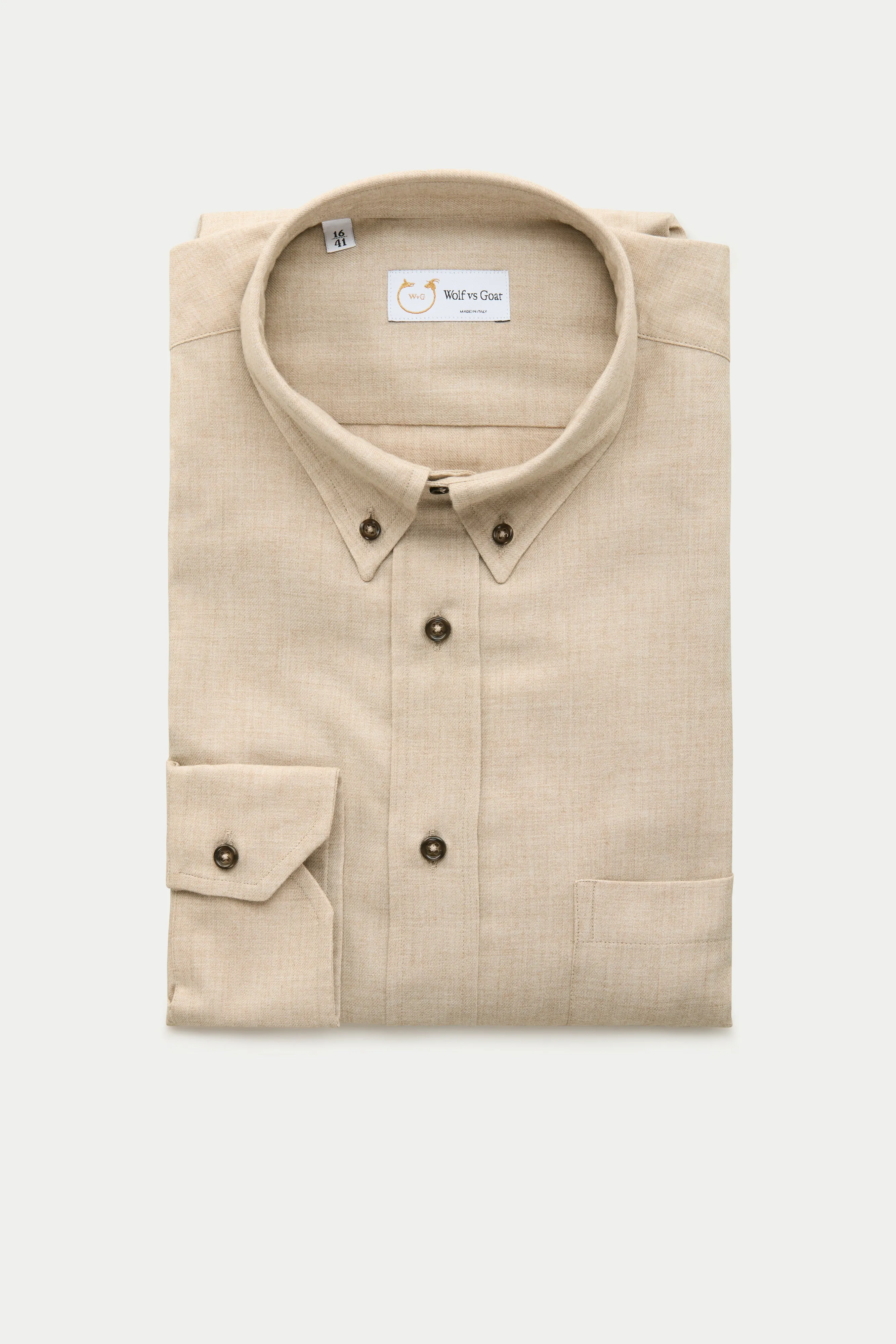 Regular Long Sleeve Button Down Cotton Cashmere Shirt Sand sold by Wolf vs Goat product image thumbnail 2