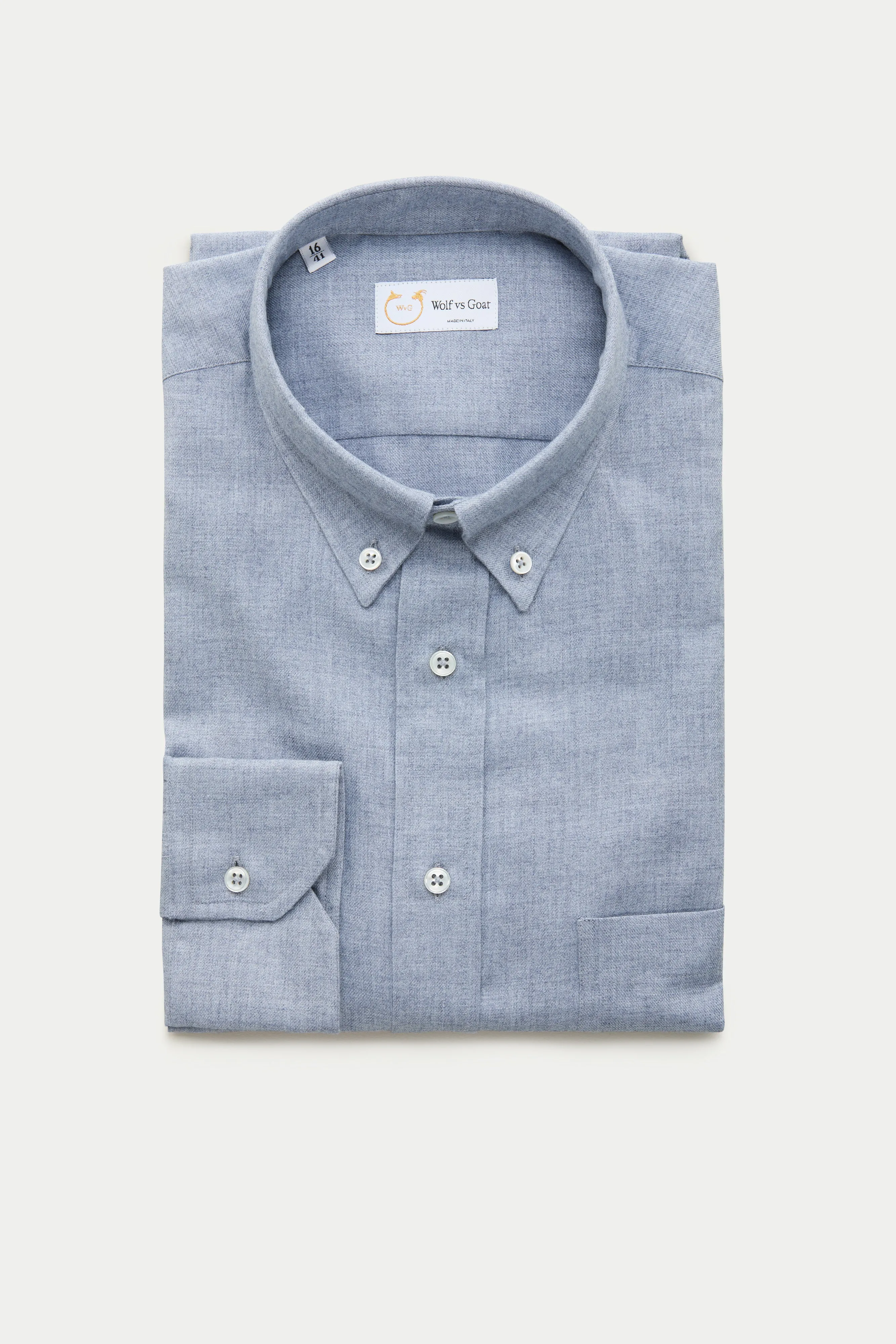 Regular Long Sleeve Button Down Cotton Cashmere Shirt Chambray Blue sold by Wolf vs Goat product image thumbnail 2