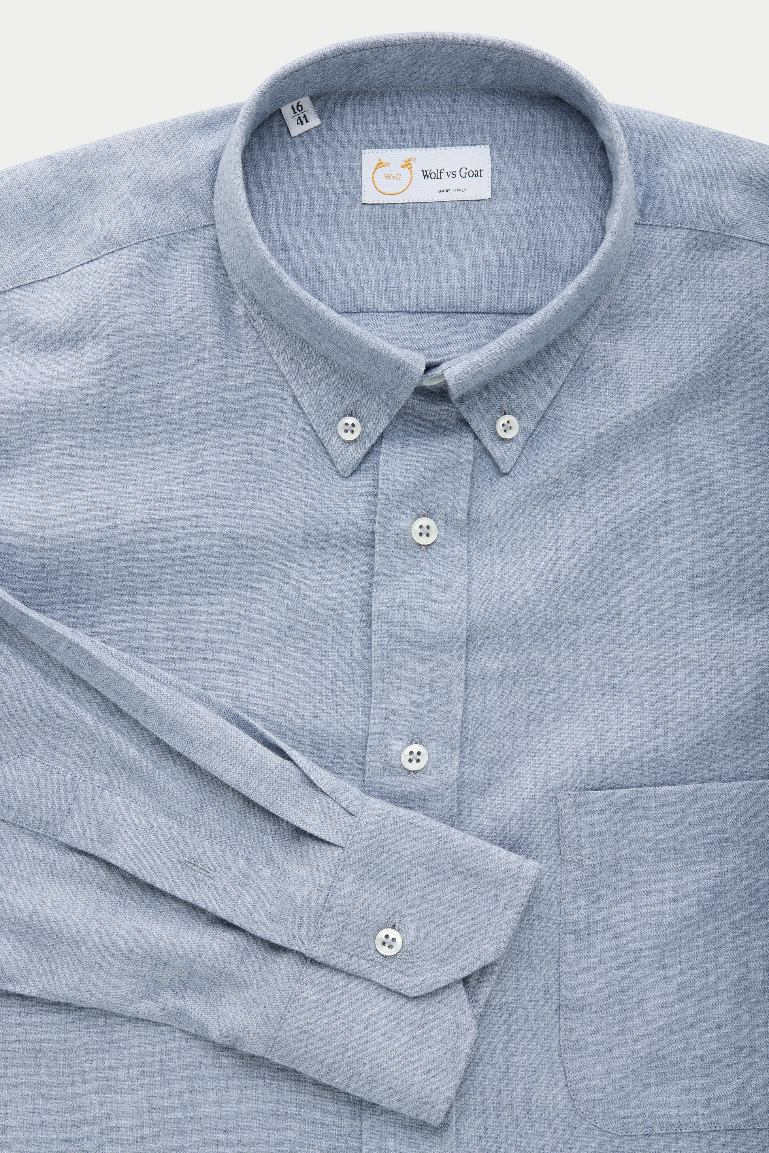 Regular Long Sleeve Button Down Cotton Cashmere Shirt Chambray Blue sold by Wolf vs Goat product image thumbnail 3